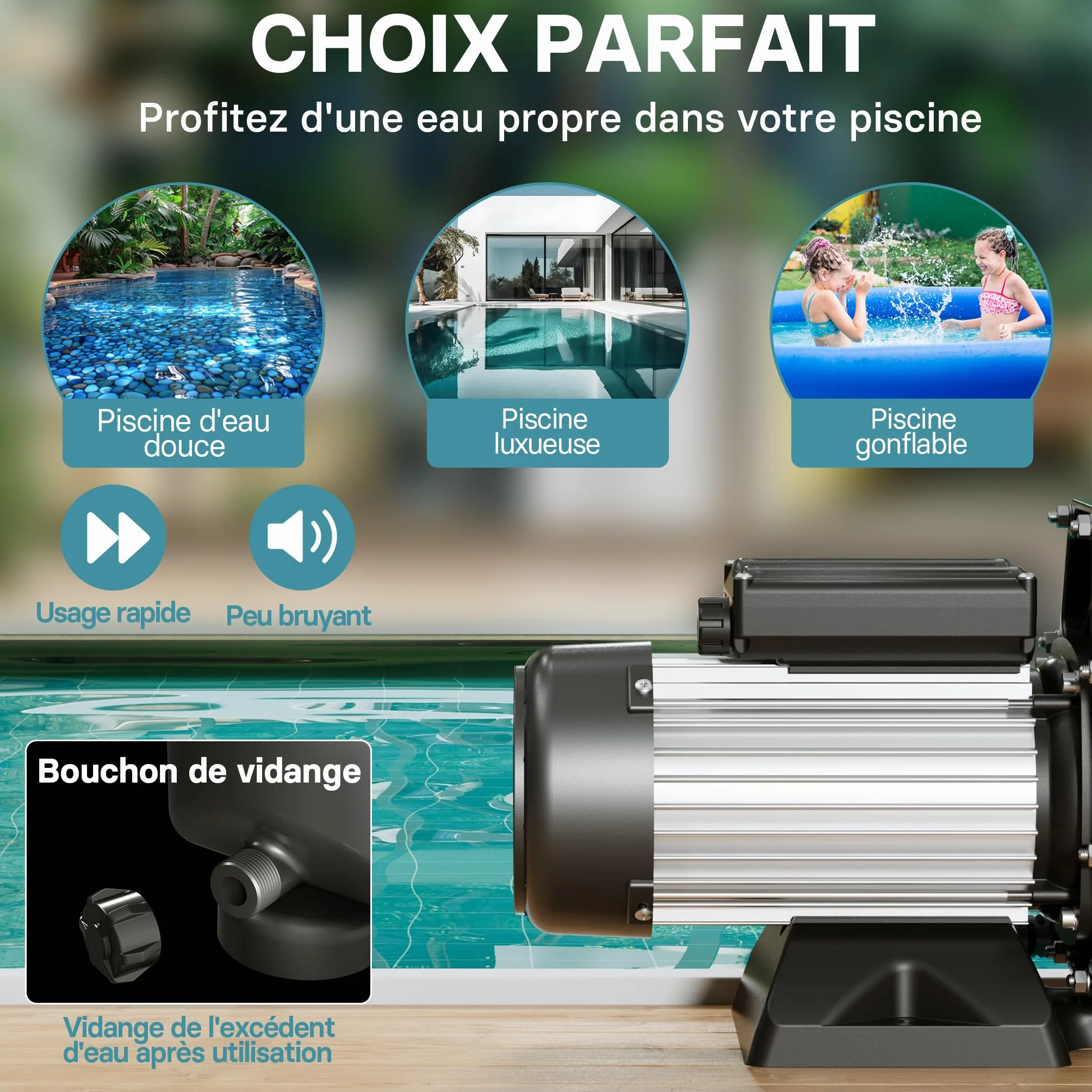Pompe piscine 1500 W Débit 33600 l/h Filtration Circulation Eau Pool