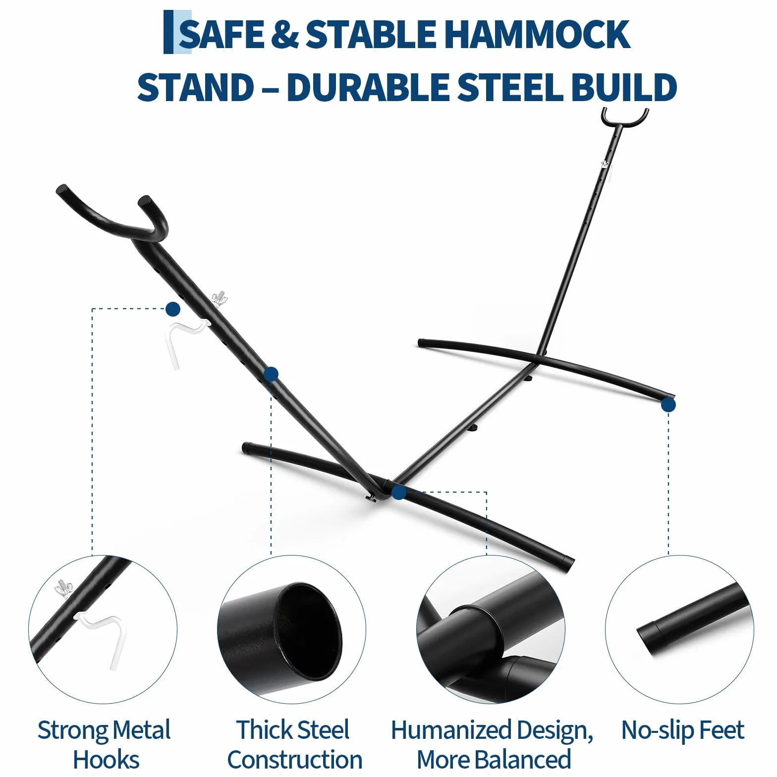 Support de hamac portable 2,7 m, acier robuste avec sac de transport