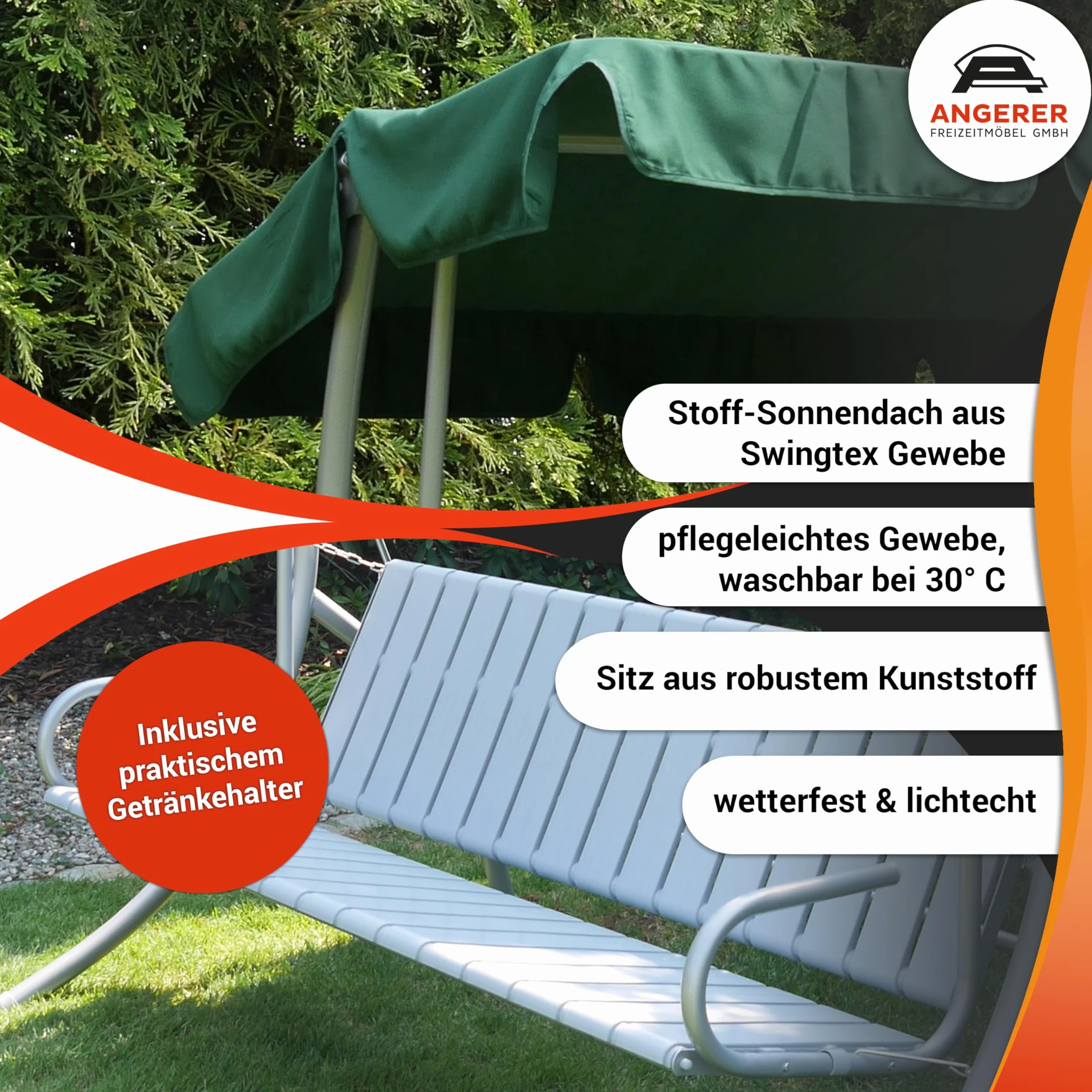 Angerer Balancelle de Jardin Trend 3 Places Convertible en Lit Acier Galvanisé Toit Ajustable Coussins Lavables 270 kg