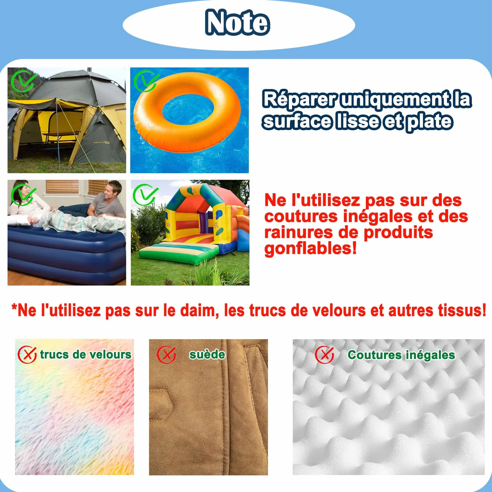 Lot de 5 rustines de réparation de piscine transparentes étanches en TPU pour bouée château gonflable matelas