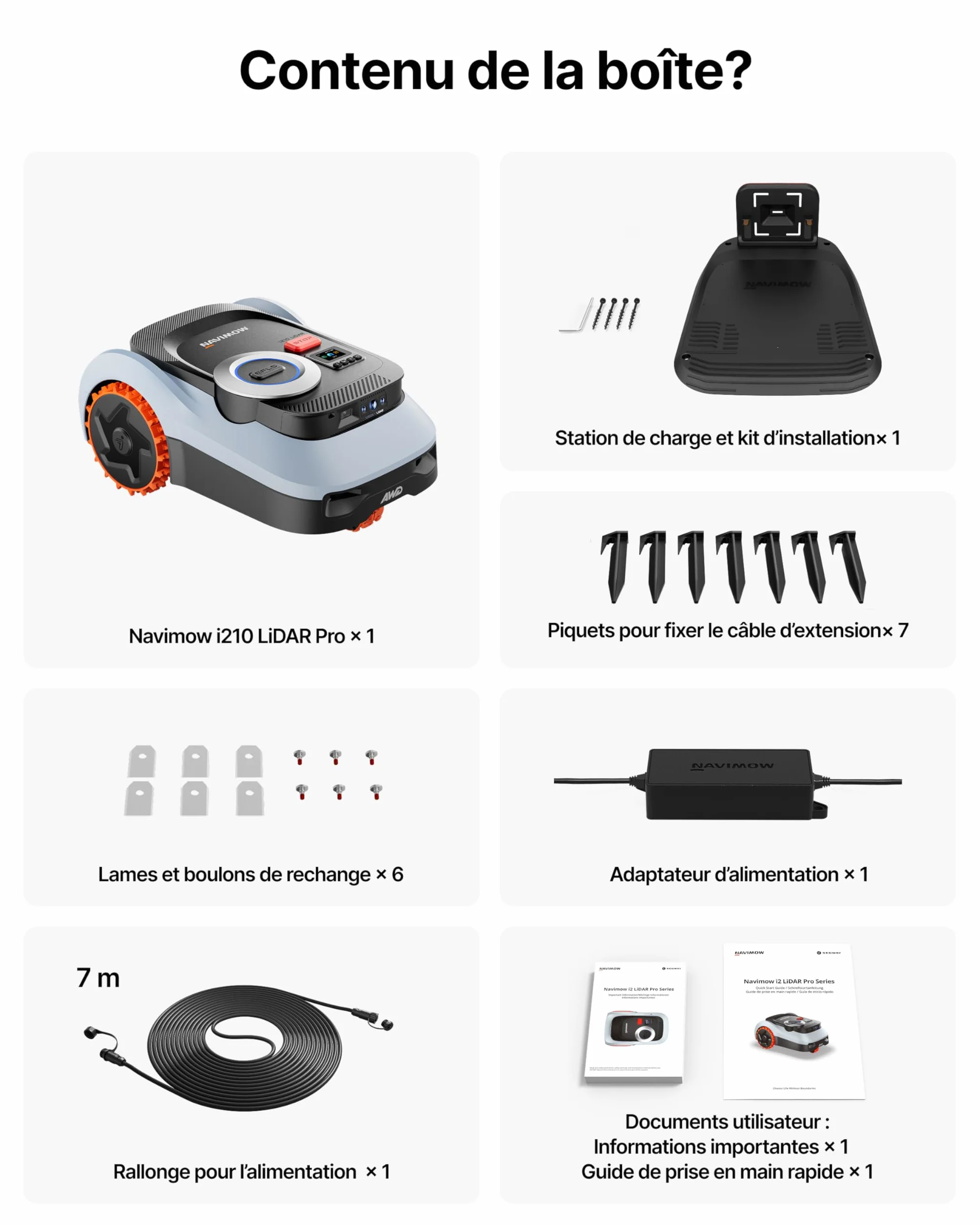 Segway Navimow i210 LiDAR Pro Robot Tondeuse avec Garage M, Navigation LiDAR+Vision+RTK, Xero-Turn AWD, 55% pente
