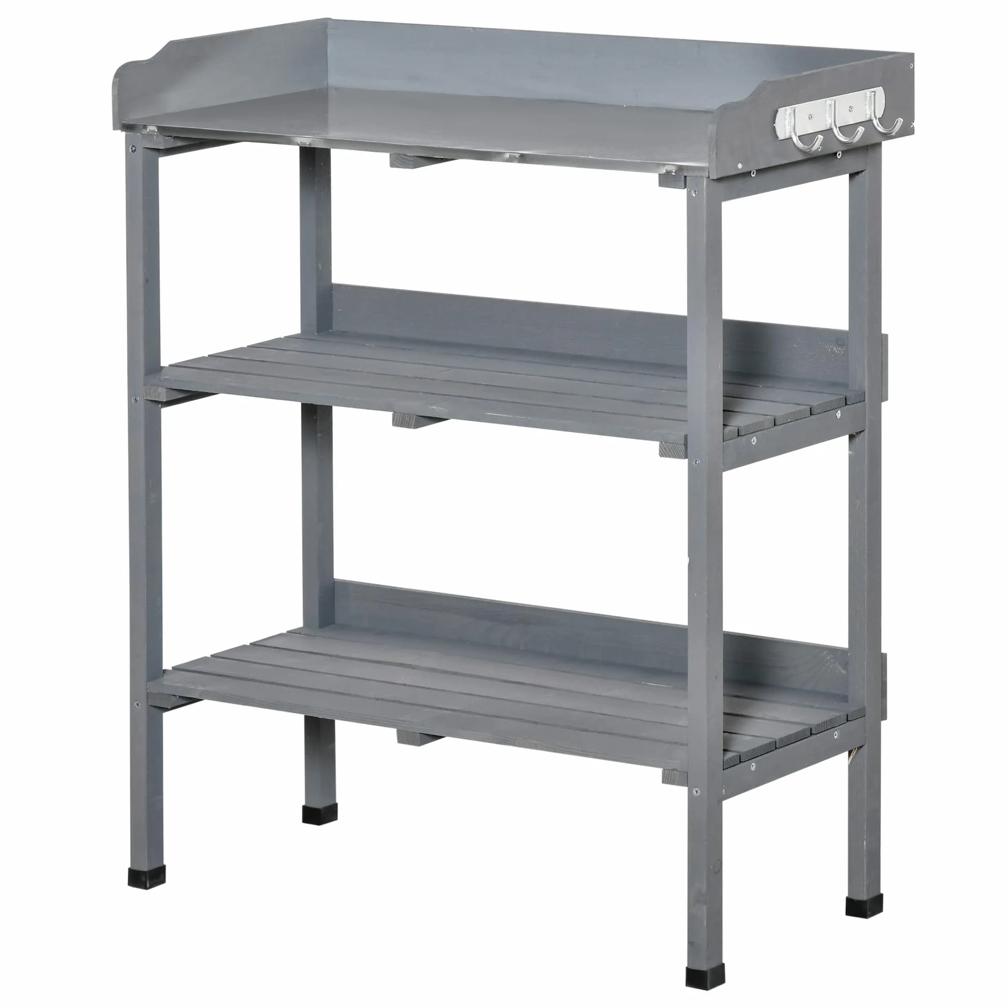 Outsunny Table de jardinage en métal et bois gris 76 x 37 x 89 cm