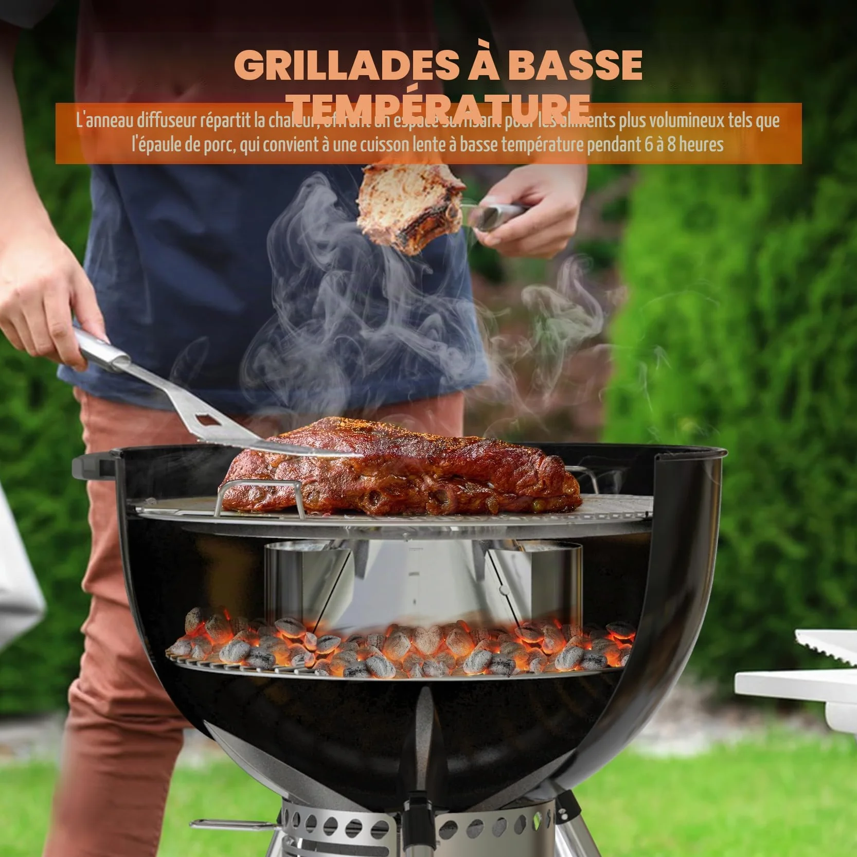 Onlyfire Panier de Charbon en Inox avec Réflecteur de Chaleur et Réservoir d'eau Amovible pour Barbecue à Charbon Weber 57 et 67 cm