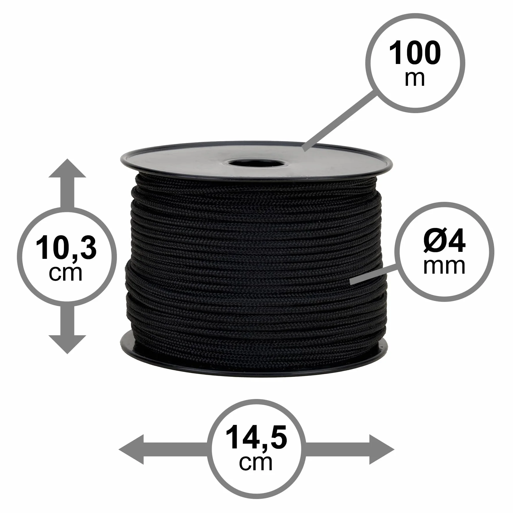 Flandria Corde Tressée Polypropylène Noire Ø 4 mm – Bobine 100 m – Corde Extérieur, Arrimage et Jardinage