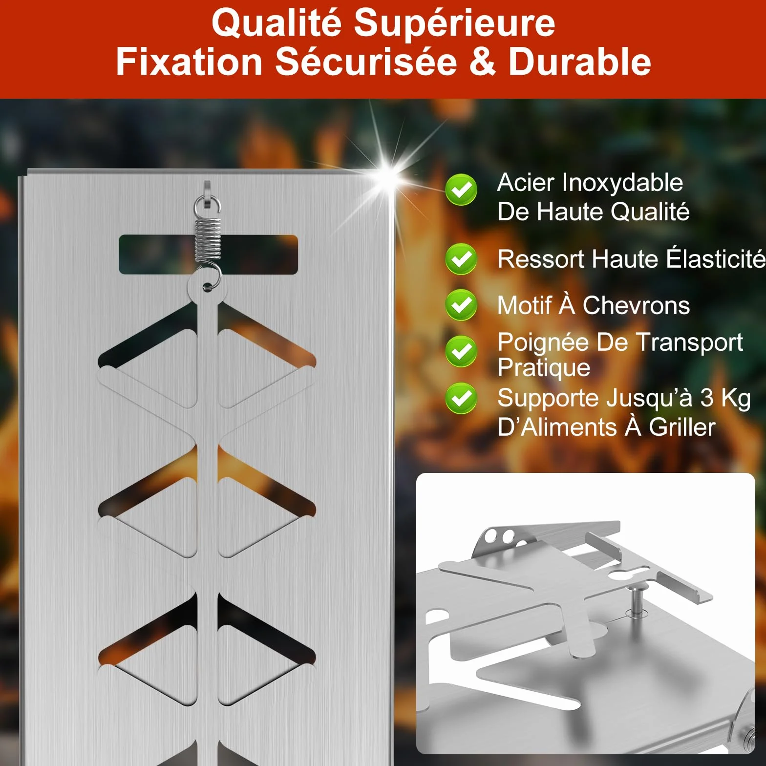Planche à Saumon INOX avec Support 55x18 cm – Réglable 7 Positions, Lavable au Lave-Vaisselle