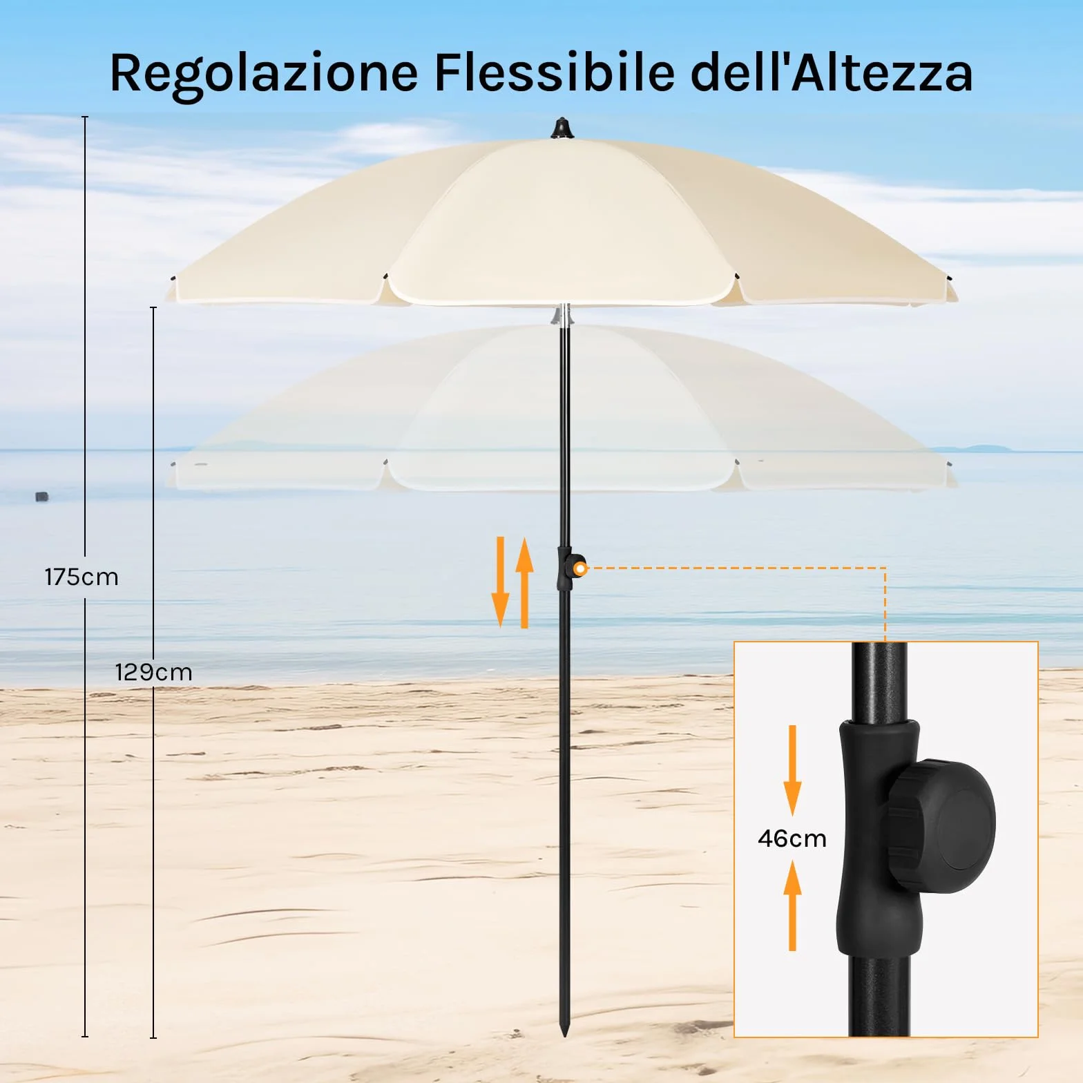WOLTU Parasol de Jardin Extérieur Anti-UV φ 135 cm Beige, Inclinable et Hauteur Réglable
