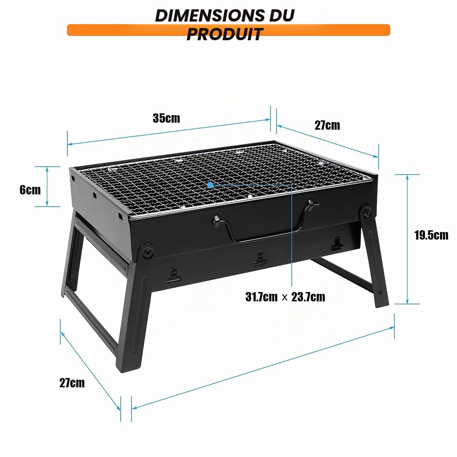 Barbecue à Charbon Pliable 35 x 27 x 19.5 cm Portable Mini BBQ Grill de Table Noir