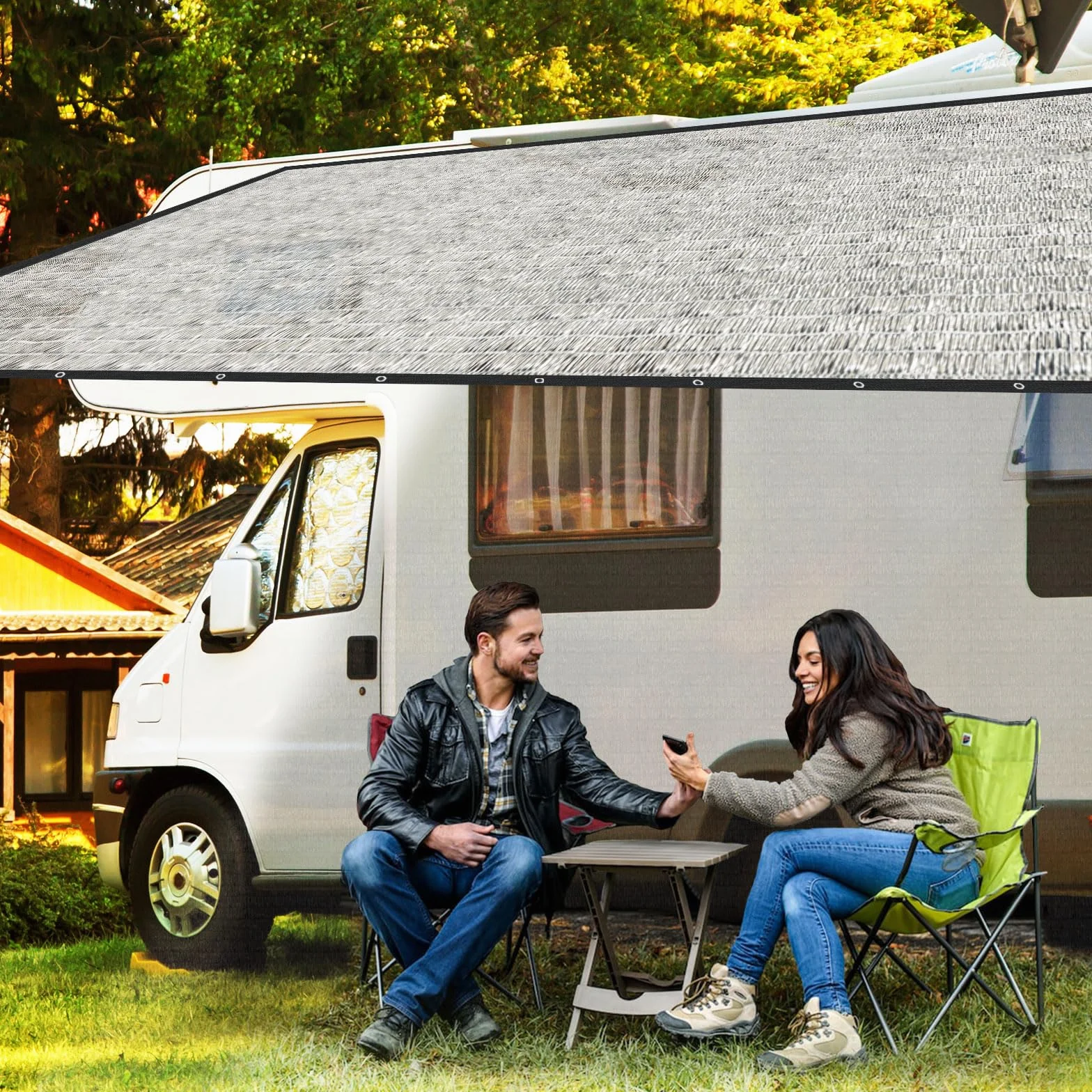 Filet d'ombrage pour voiture 3x4 m 80% aluminium avec œillets respirant