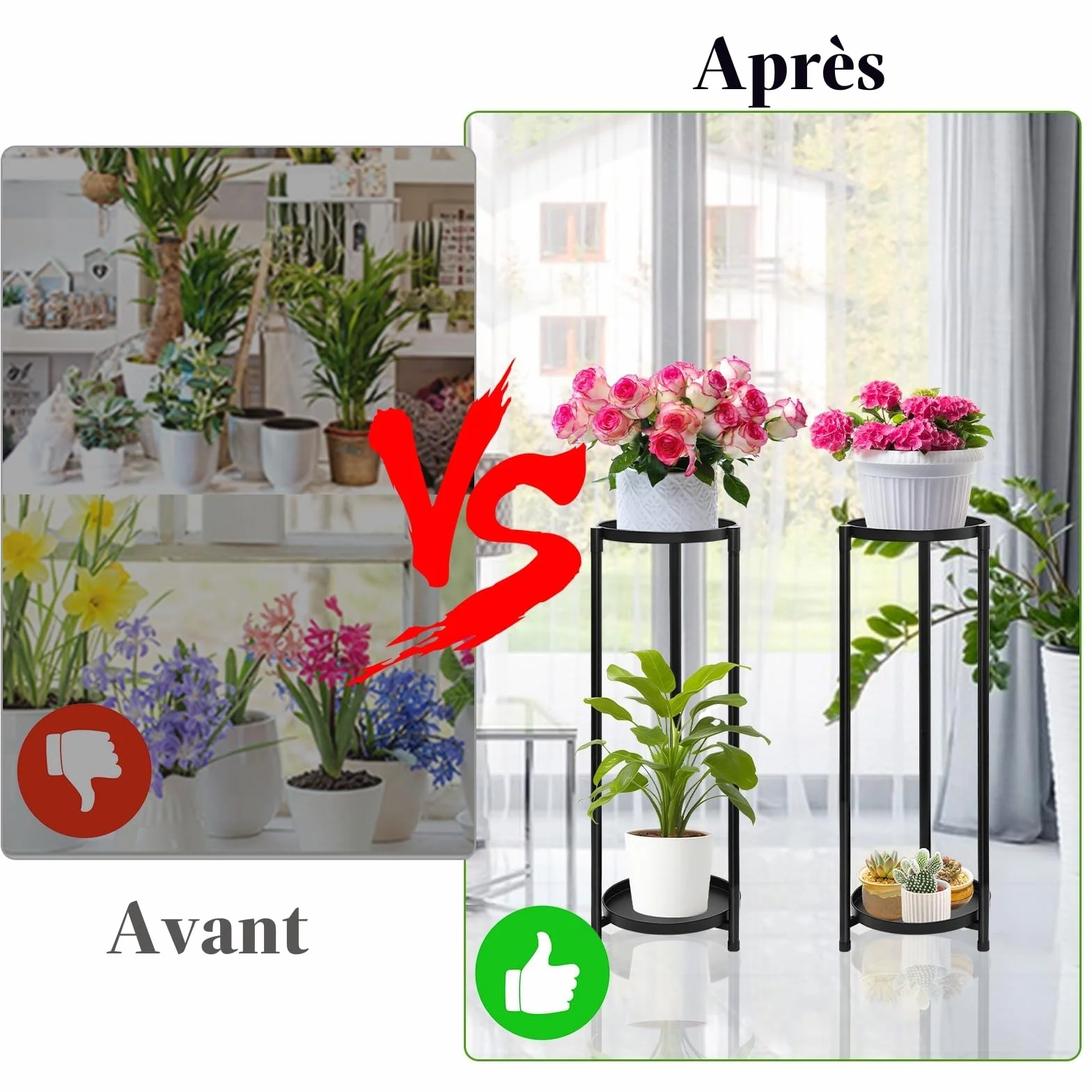 Support pour plantes en métal, Porte-pot de fleurs, Support de plantes d'intérieur et d'extérieur pour terrasse, jardin, balcon