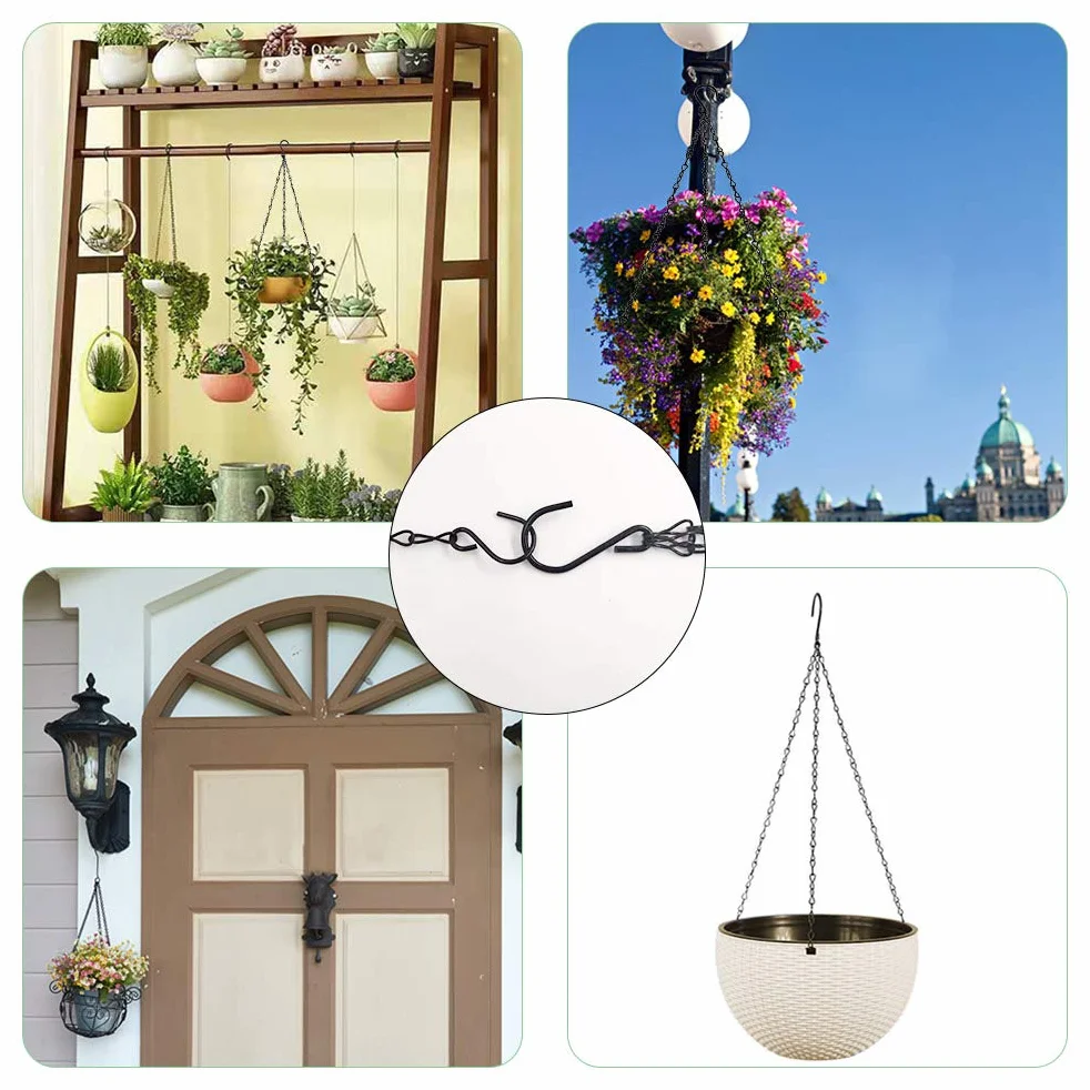 Chaîne de Suspension,6 Pièces Plant Hanger Métal Jardinière Accessoires Pot de Fleurs Panier de Remplacement Chaîne en Métal Noir de Pot de Fleur,Suspendre Chaine en Le Fer avec Crochet