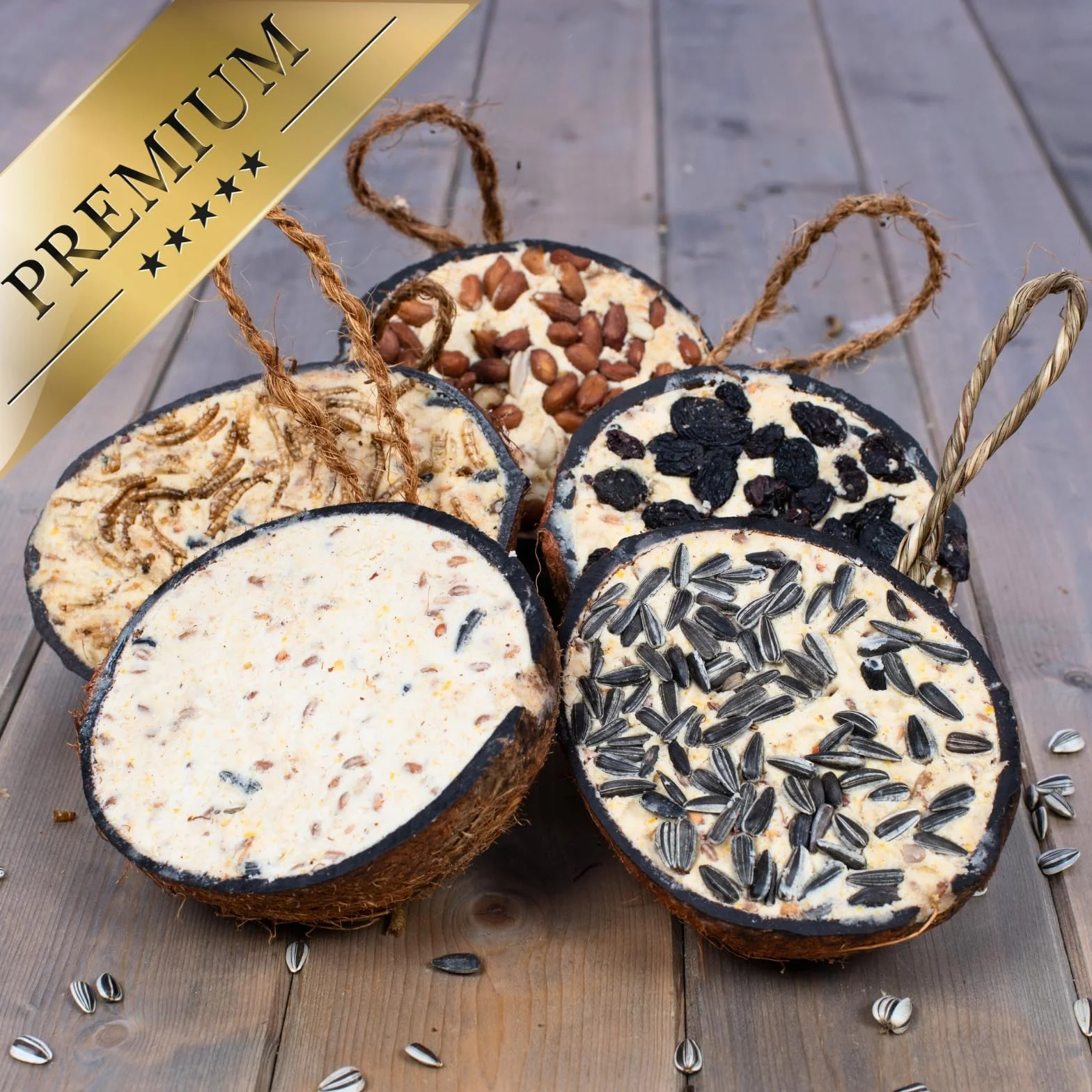 Lyra Pet® Demi-Noix de Coco fourrées Nourriture pour Oiseaux Riche en Graisse