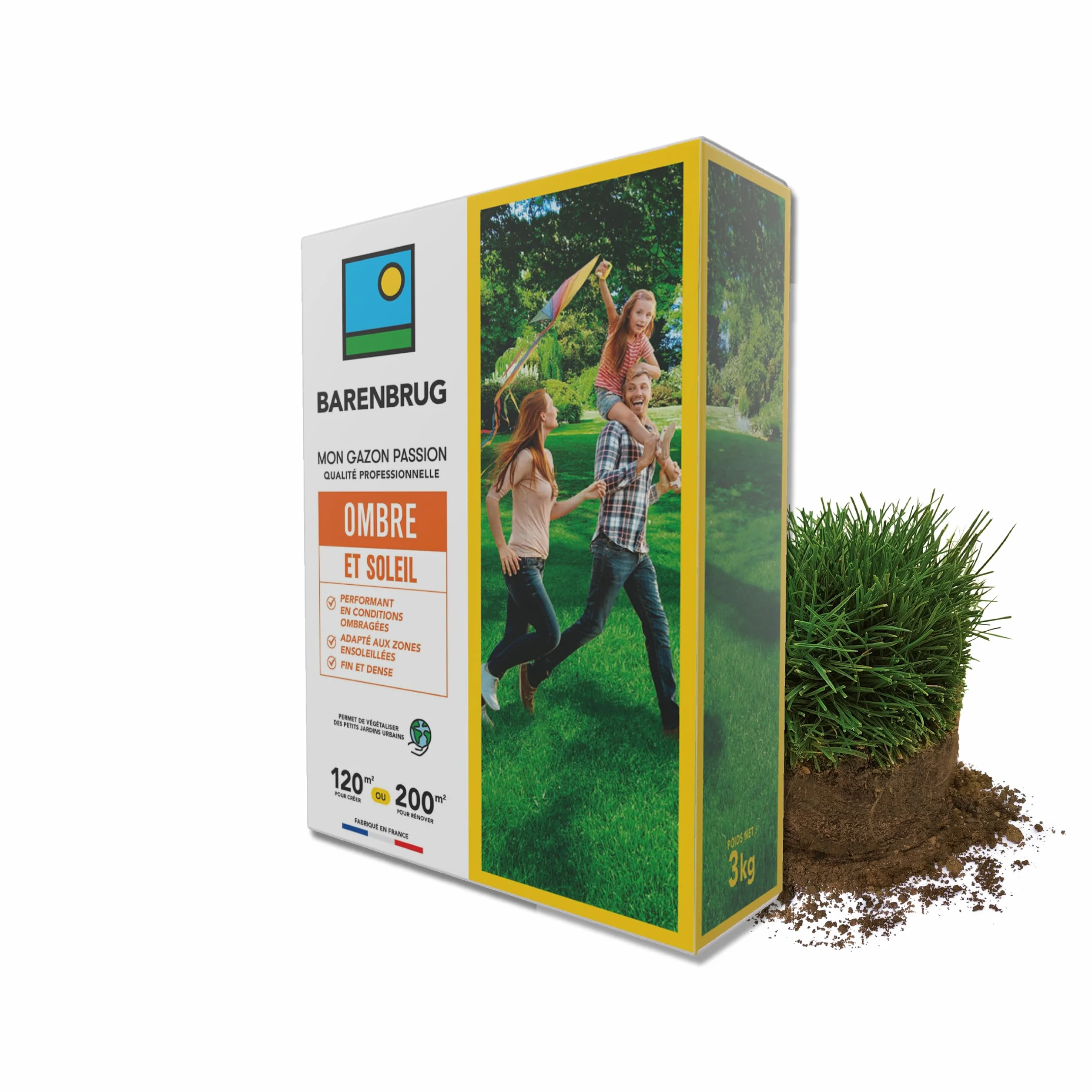 Barenbrug Gazon Ombre et Soleil 3KG Performant Conditions Ombragées Adapté Zones Ensoleillées Fin Dense