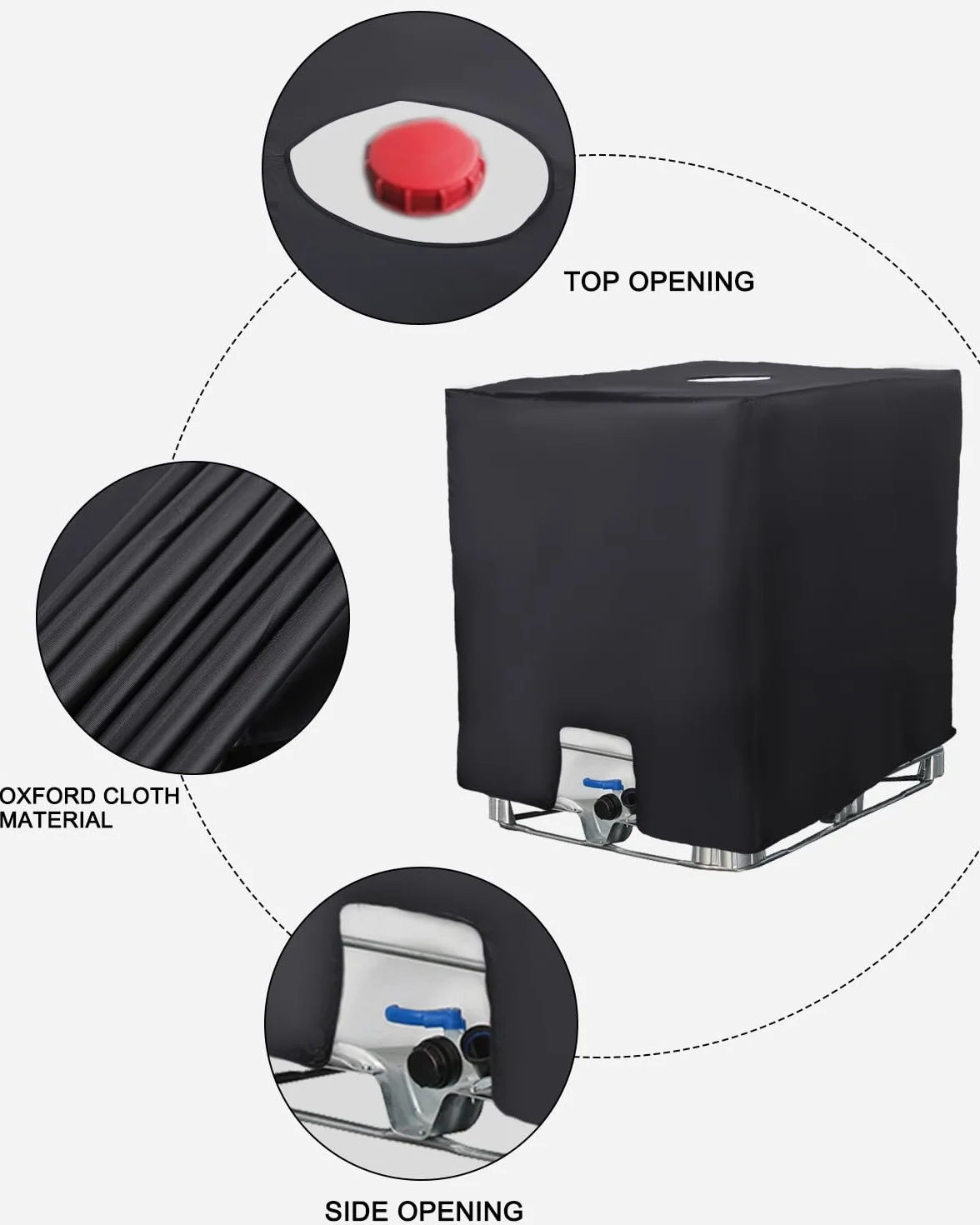 Bache pour Cuve IBC 1000L Anti-UV Anti-poussière Couverture Réservoir Eau 120x100x116 cm Noir