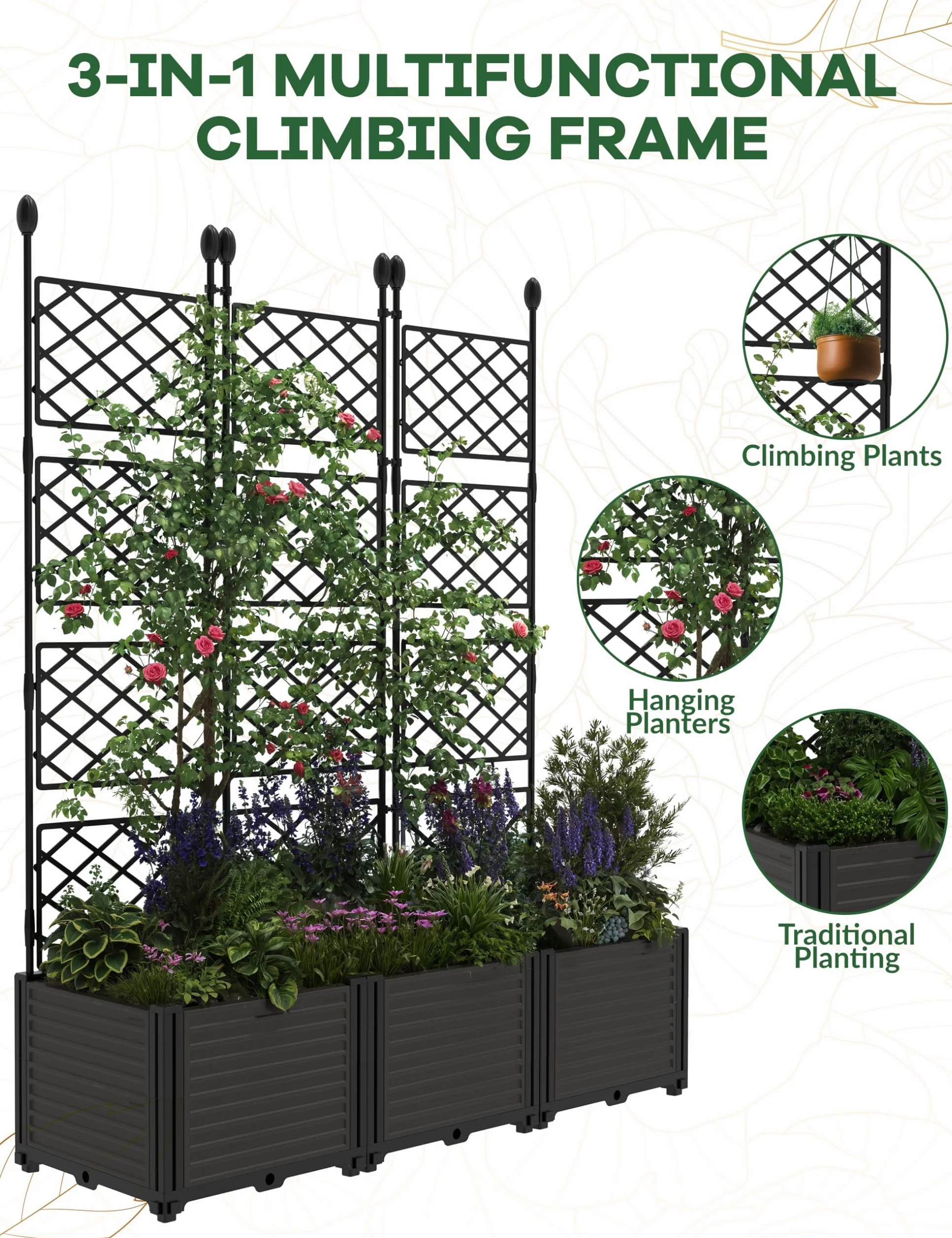 Acekool Hochbeet pour Plantes d'escalade, PP, Ensemble en 3 Parties