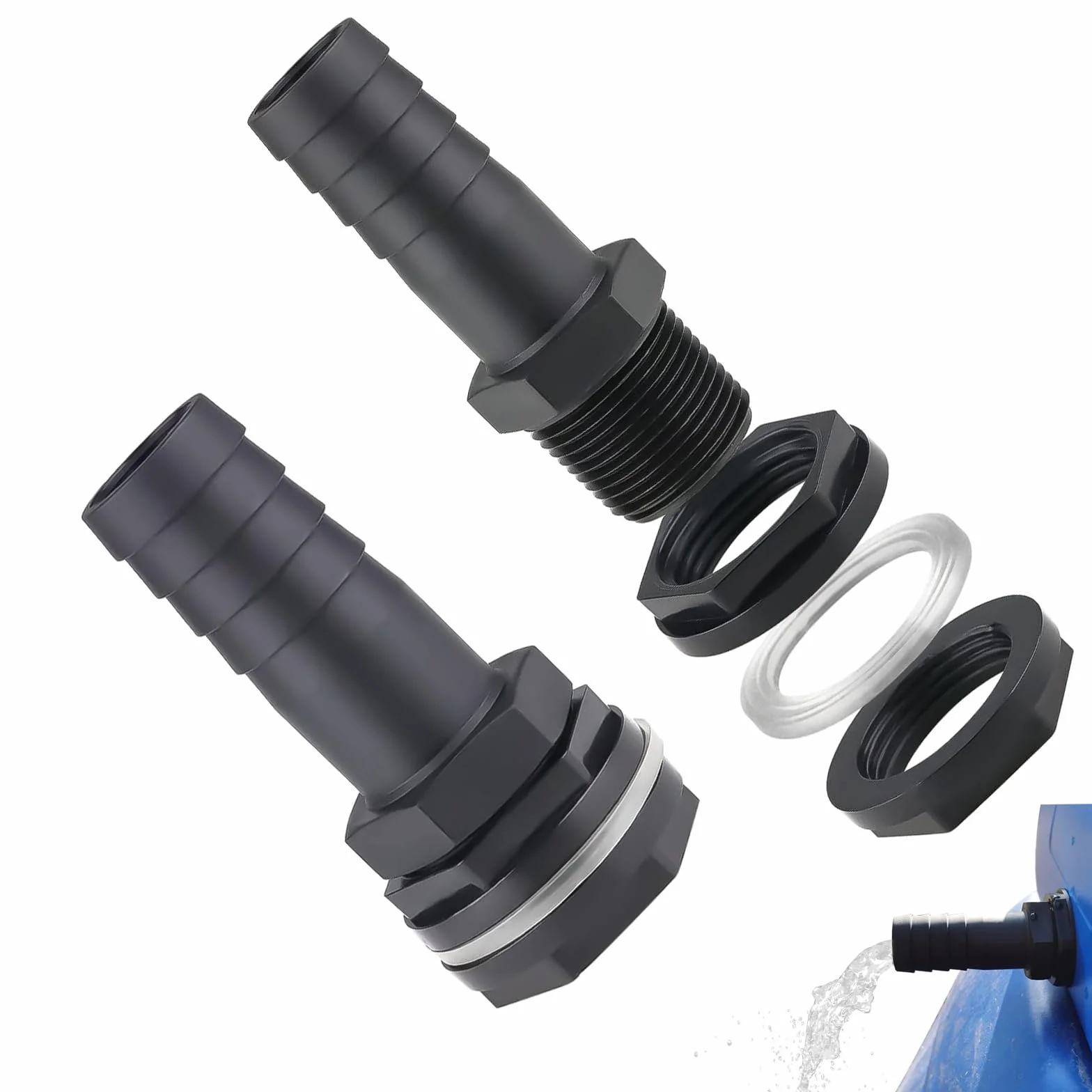 Trop Plein Cuve 1000L Raccord Récupérateur Eau Pluie Kit Jumelage Cuve avec Joints Tuyau Raccordement 2 Embouts Contre-écrous