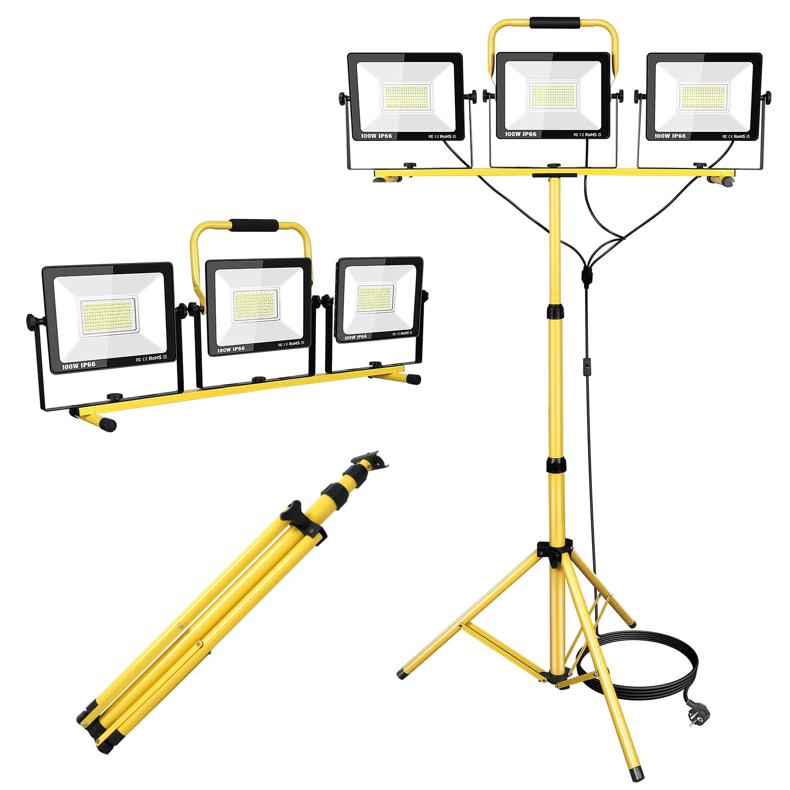 Willpower Projecteur Chantier LED sur Pied 300W Spot LED Extérieur Filaire | Lumiere de Chantier 20000LM, 6000K Blanc, Etanche IP66, Portable Lampe de Travail Pour Garage Atelier Construction