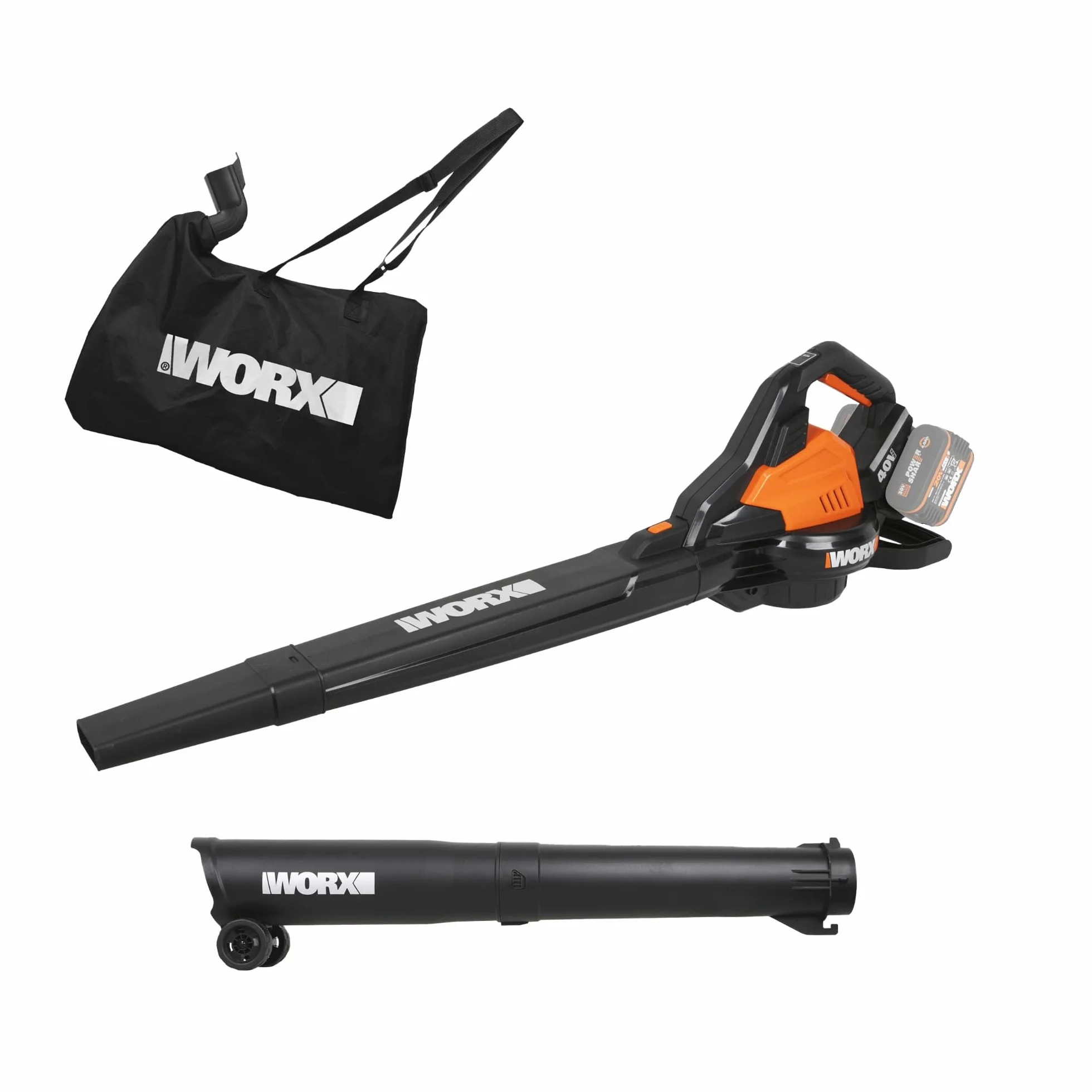 WORX Aspirateur-Souffleur sans Fil Brushless 40V WG583E.9 335km/h 2 Modes avec Harnais et Sac