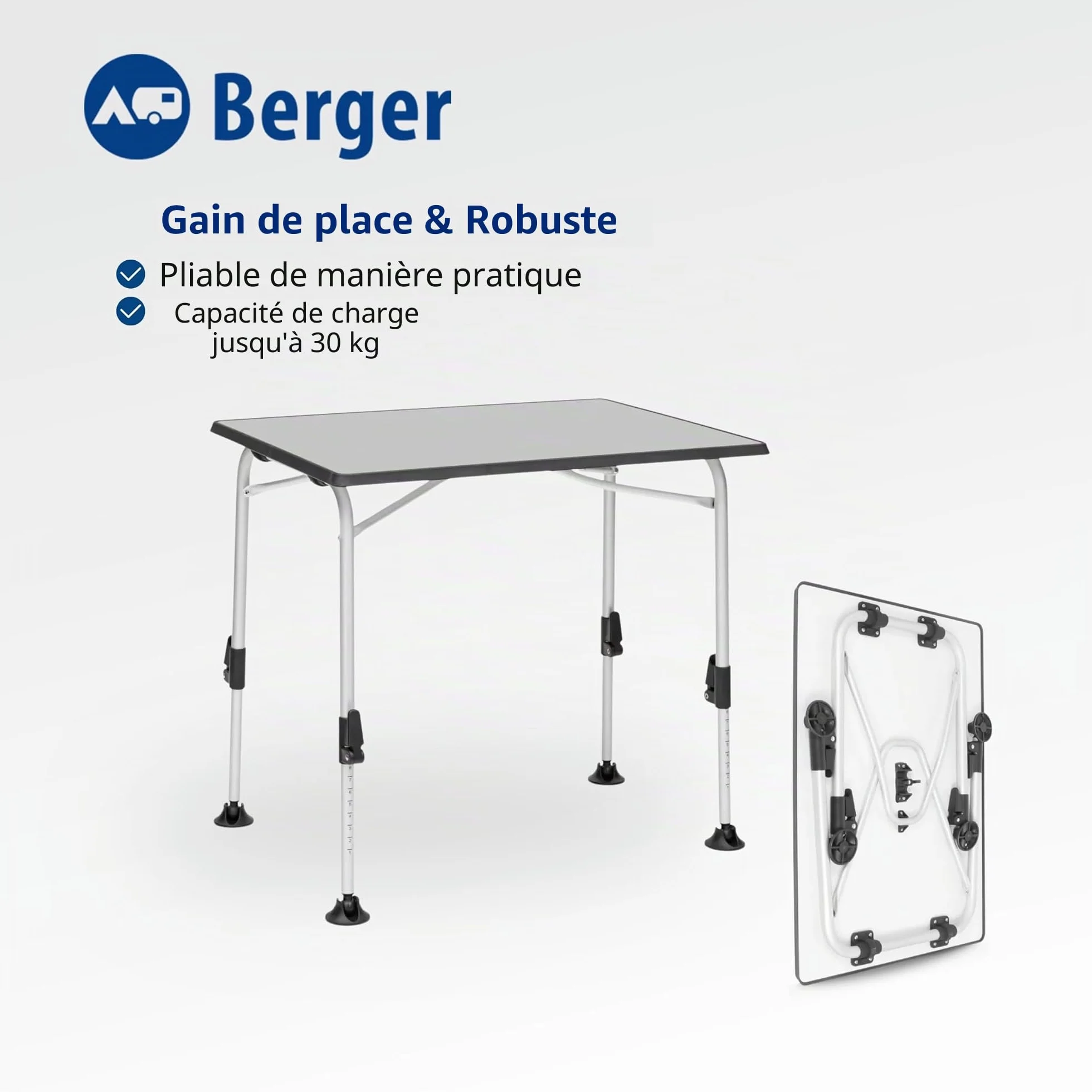 Berger Table de Camping Pliante IVALO 1 80 x 60 cm Blanche Réglable