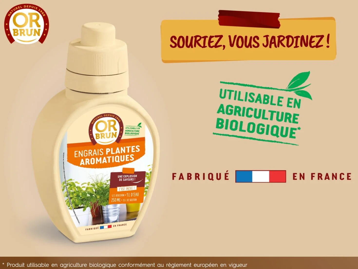 Engrais Plantes Aromatiques 250ml Utilisable en Agriculture Biologique Fabriqué en France OR BRUN