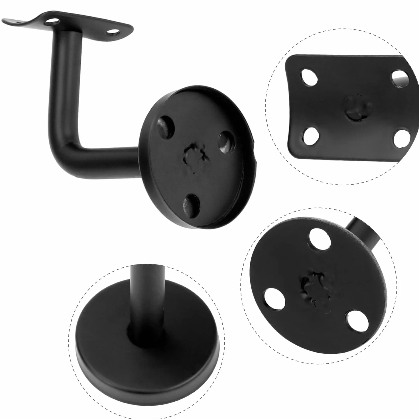 QWORK Pack de 5 supports de rampe escalier en acier inoxydable noir 60x80 mm courbé