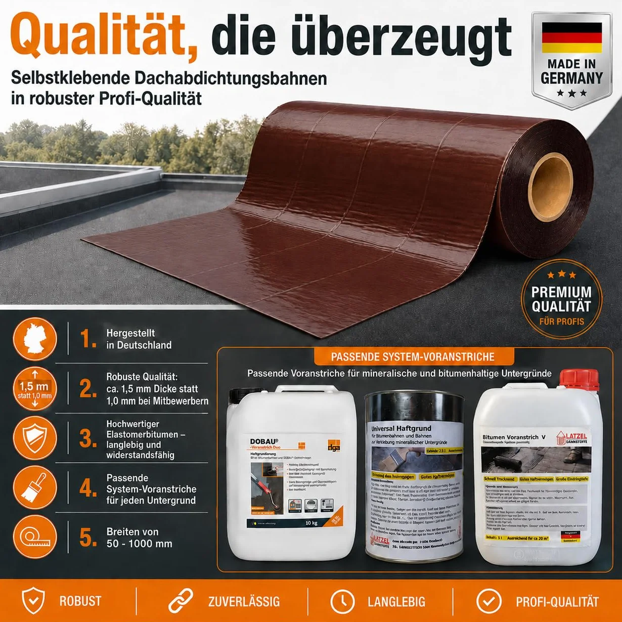Bande d'étanchéité de toit en bitume autocollante 10 m² marron avec revêtement en aluminium