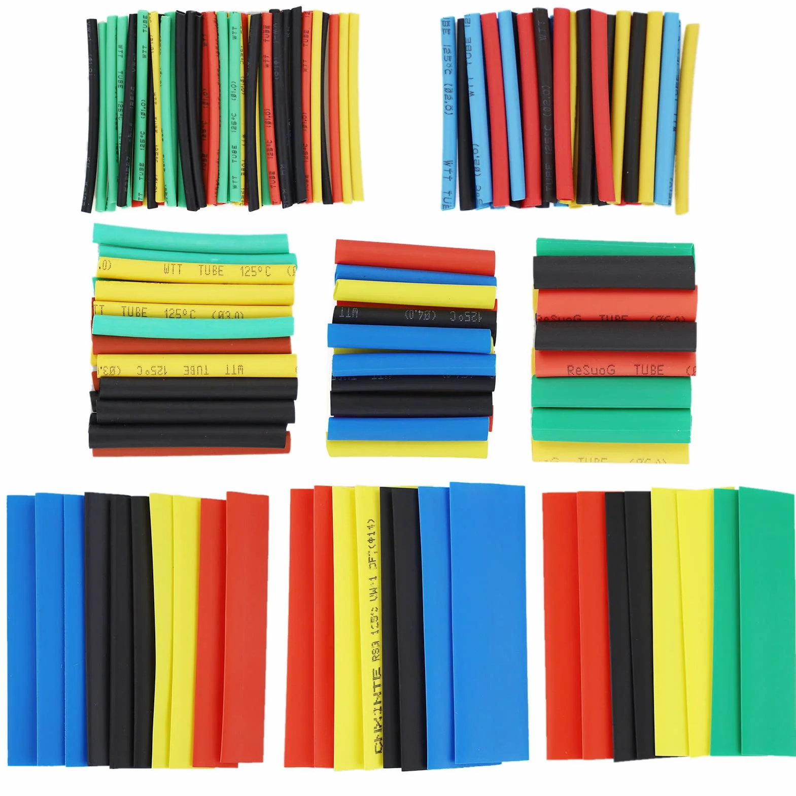 164 pièces Gaine thermorétractable - Kit de câble thermorétractable pour câble électrique 2: 1 Manchon de câble thermorétractable d'isolation électrique 5 couleurs en 8 tailles