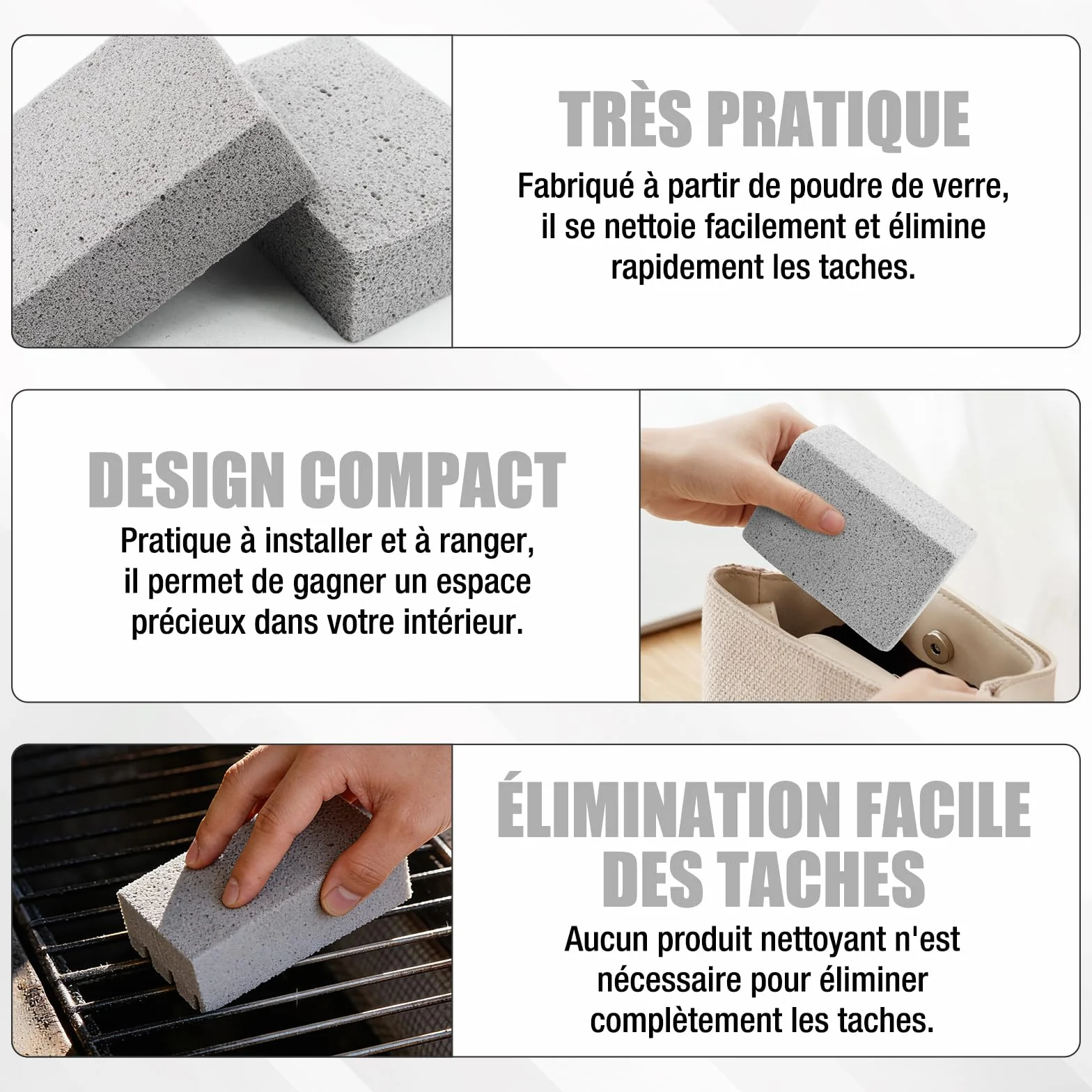 Pierres Nettoyage Grille Barbecue 8 Pcs, Pierre Abrasive Crepiere 10x7x4 cm, Réutilisable pour Grill, Poêles et Carreaux