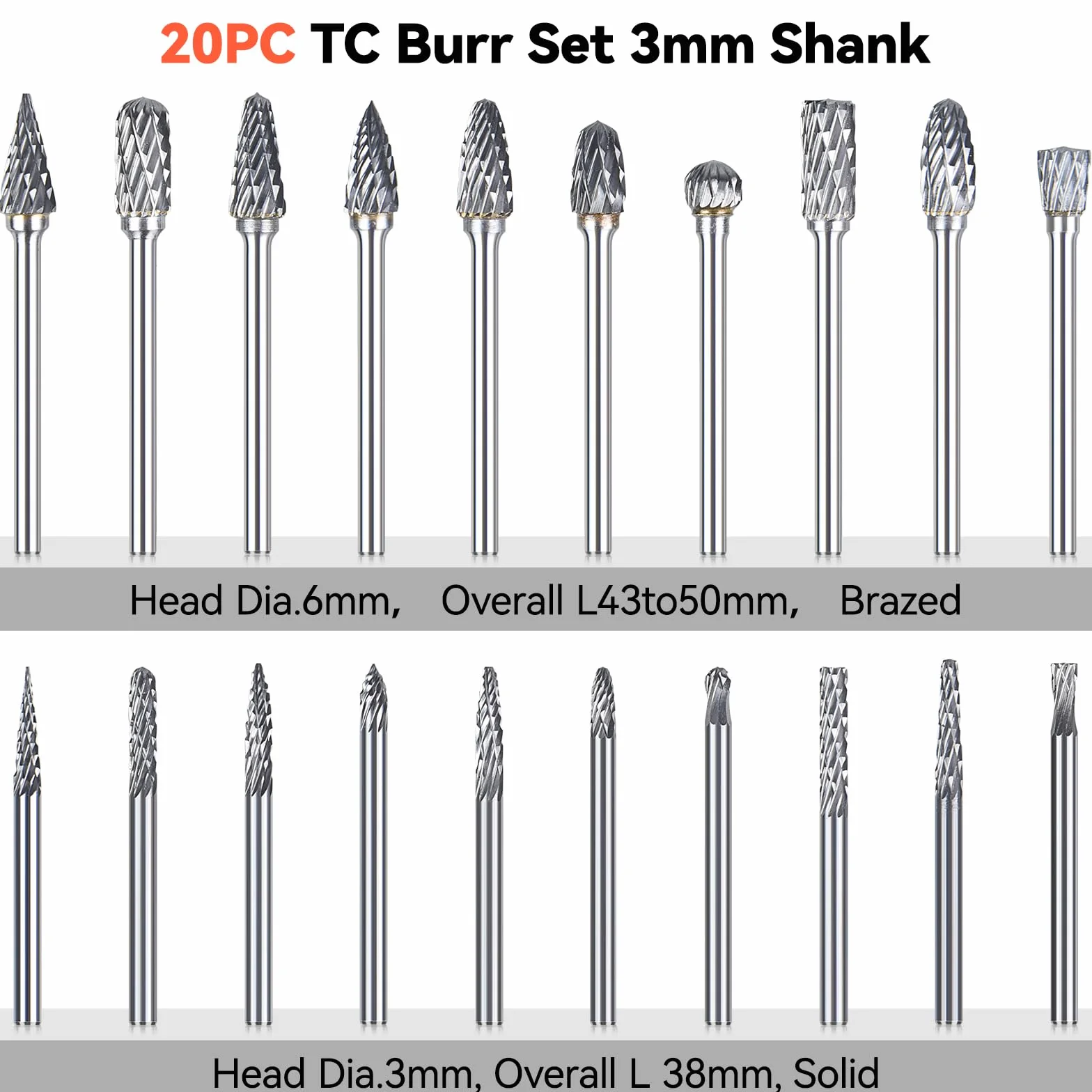 20pcs Fraise Carbure, Ensemble de Fraises Rotatives en Acier au Tungstène, Taille 1/8", pour le Travail du Bois, le Polissage des Métaux, la Gravure, le Perçage