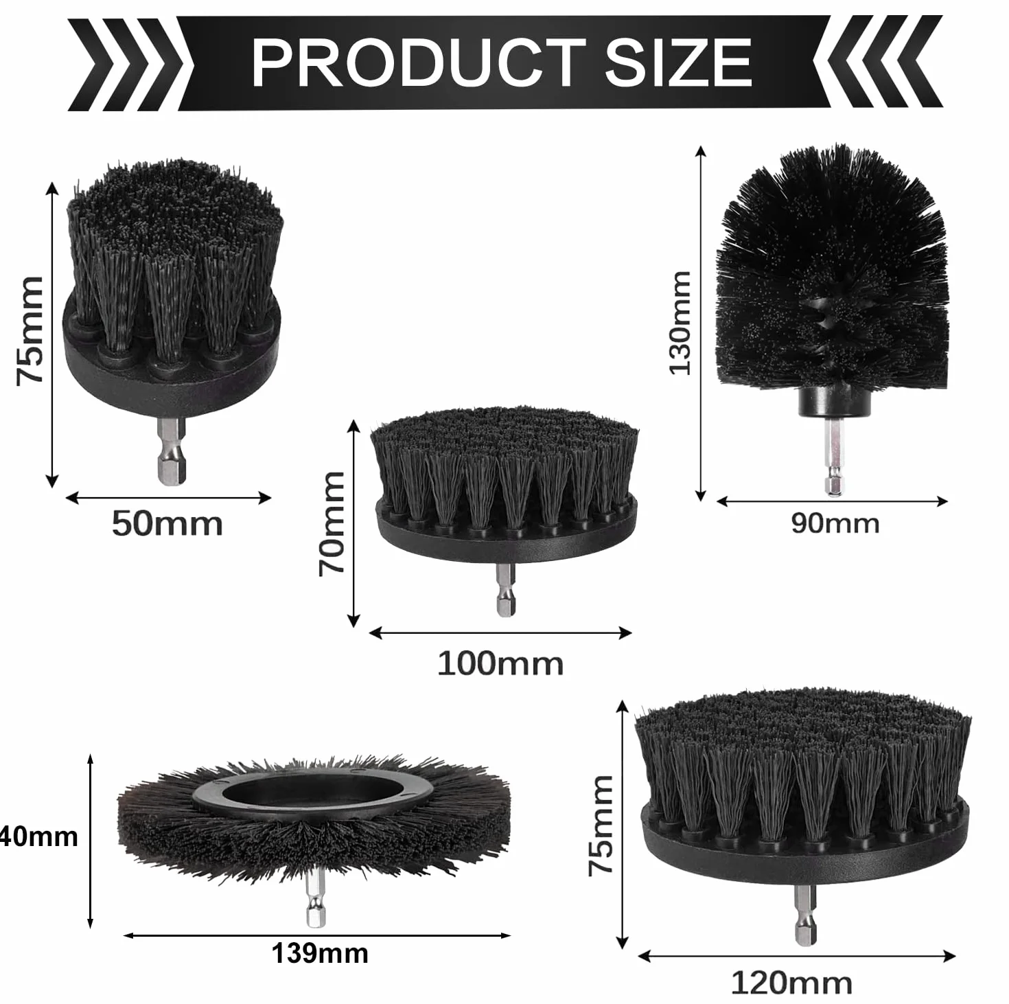 Brosse Nettoyage Perceuse 6PCS, Brosse Nettoyage Roue pour Jantes, Tapis, Carrelage, Baignoire, Briques, Sol (Noir)