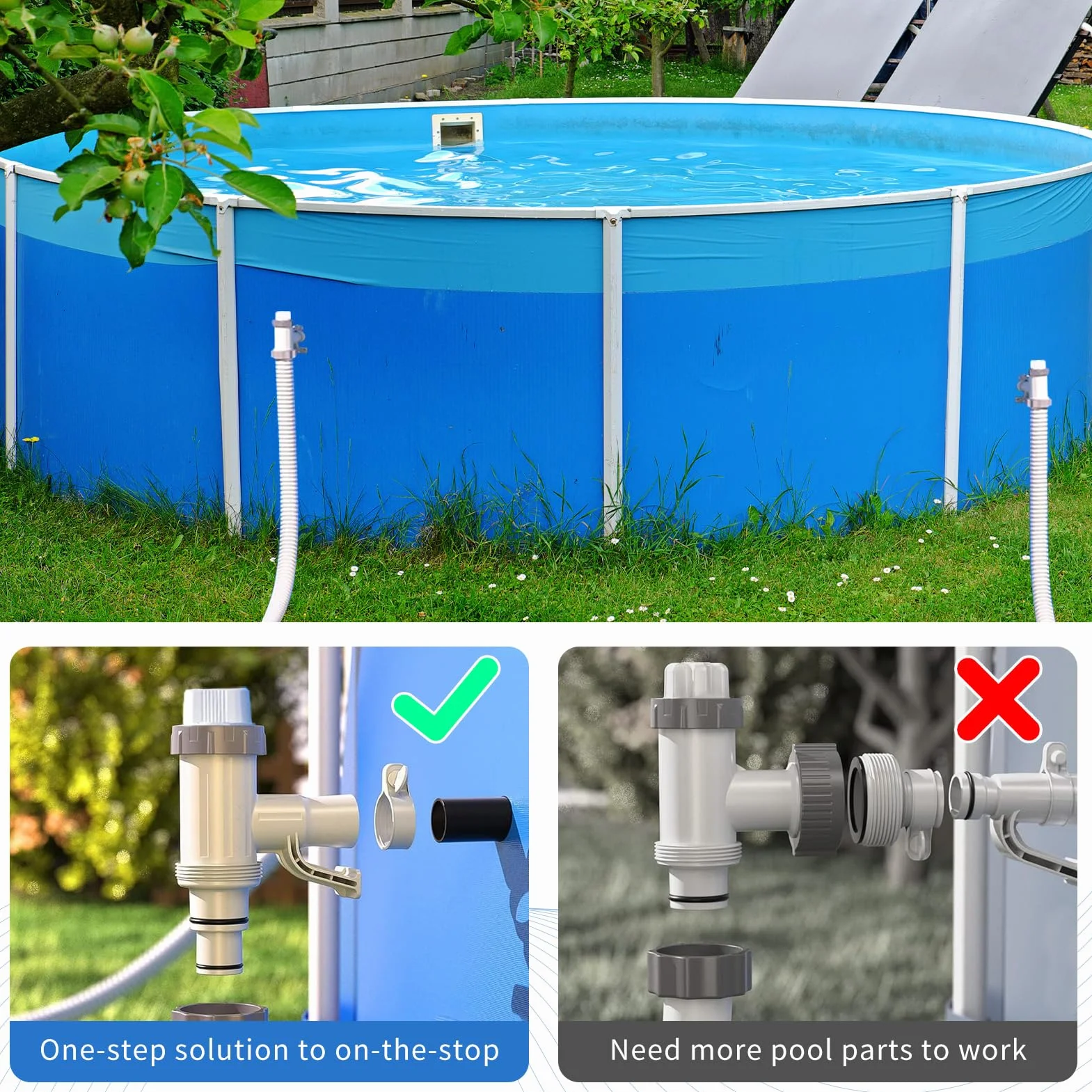 Robinet de Piscine 2 en 1 Valve à Piston Pièces de Rechange Accessoire Intex Bestway Coleman Robinet d'Arrêt Piscine Hors Sol