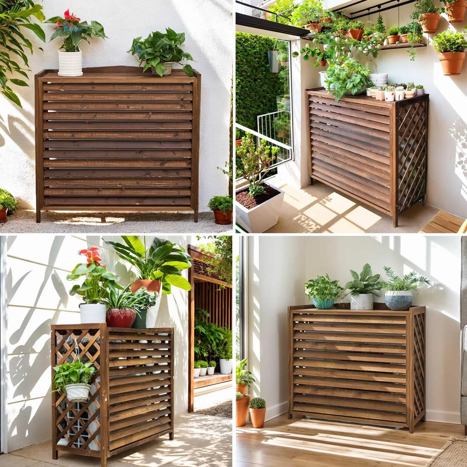 Cache Climatiseur Exterieur Bois 110x50x85cm Protection Pompe à Chaleur Balcon