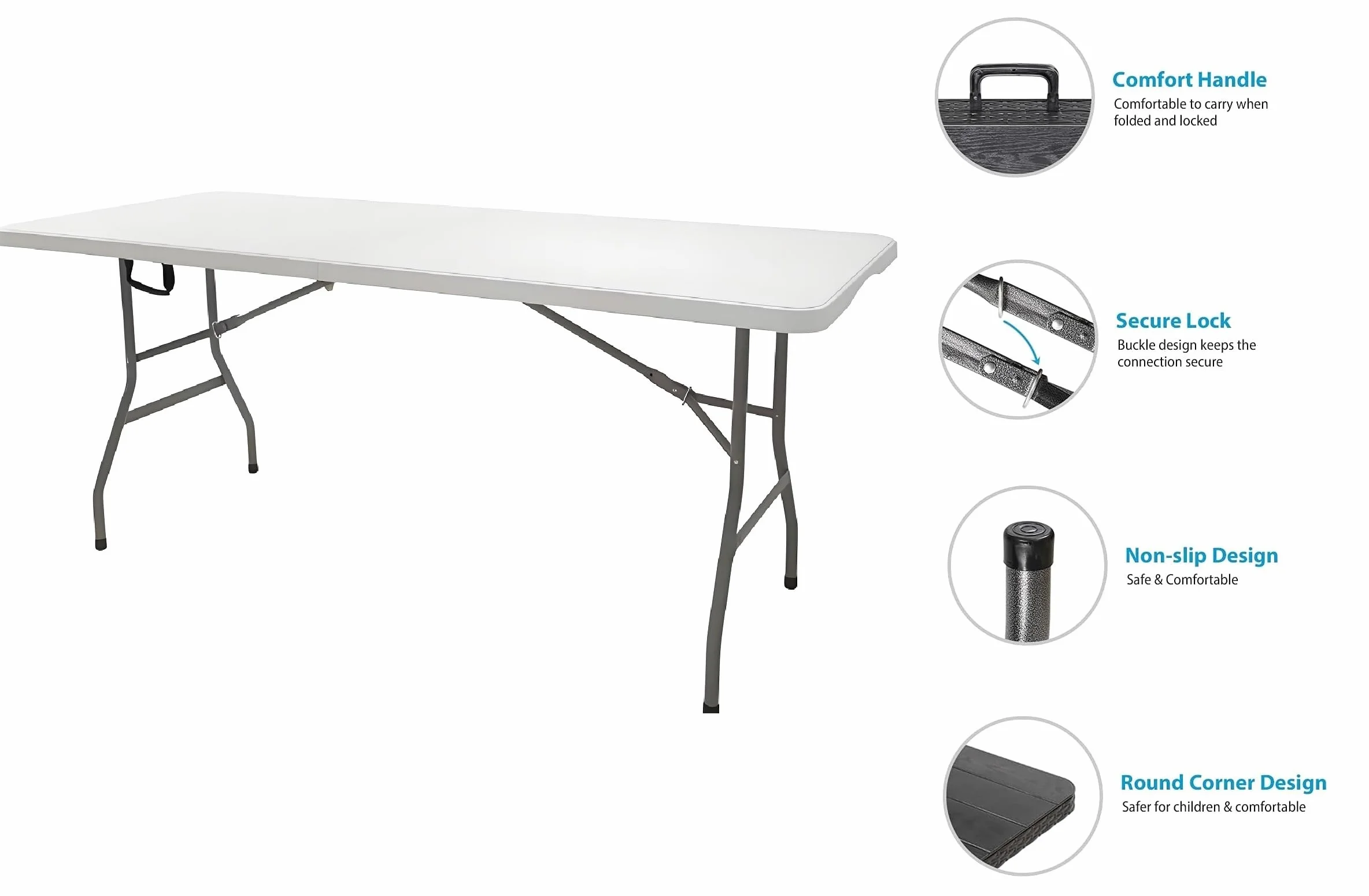 Table Pliante Exterieur 180cm Rectangulaire Jardin Camping Pique-Nique Blanc