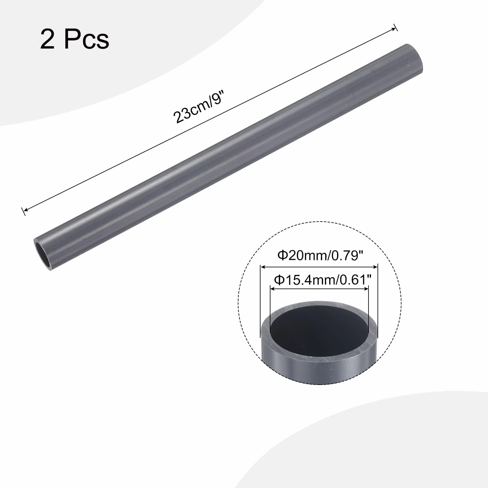 QUARKZMAN Tuyau Rigide PVC Tube Rond Tuyau Matériel Tuyauterie 15.4mm ID 20mm OD 9" Longueur Gris Clair Haute Résistance Aux Chocs pour Tuyau D'Eau, Bricolage, Gaine Câble 2Pièces