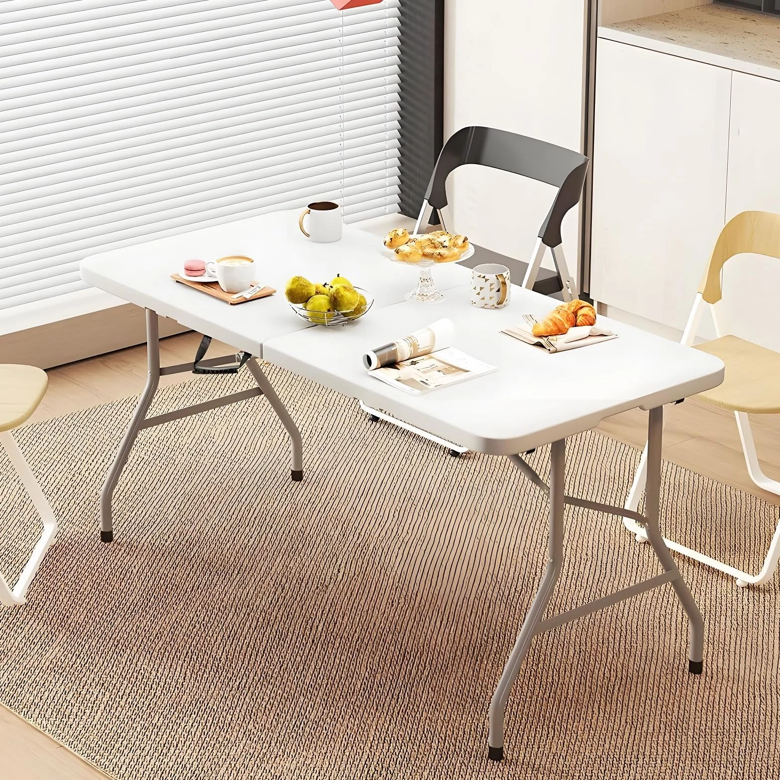 Table Pliante Exterieur 180cm Rectangulaire Jardin Camping Pique-Nique Blanc