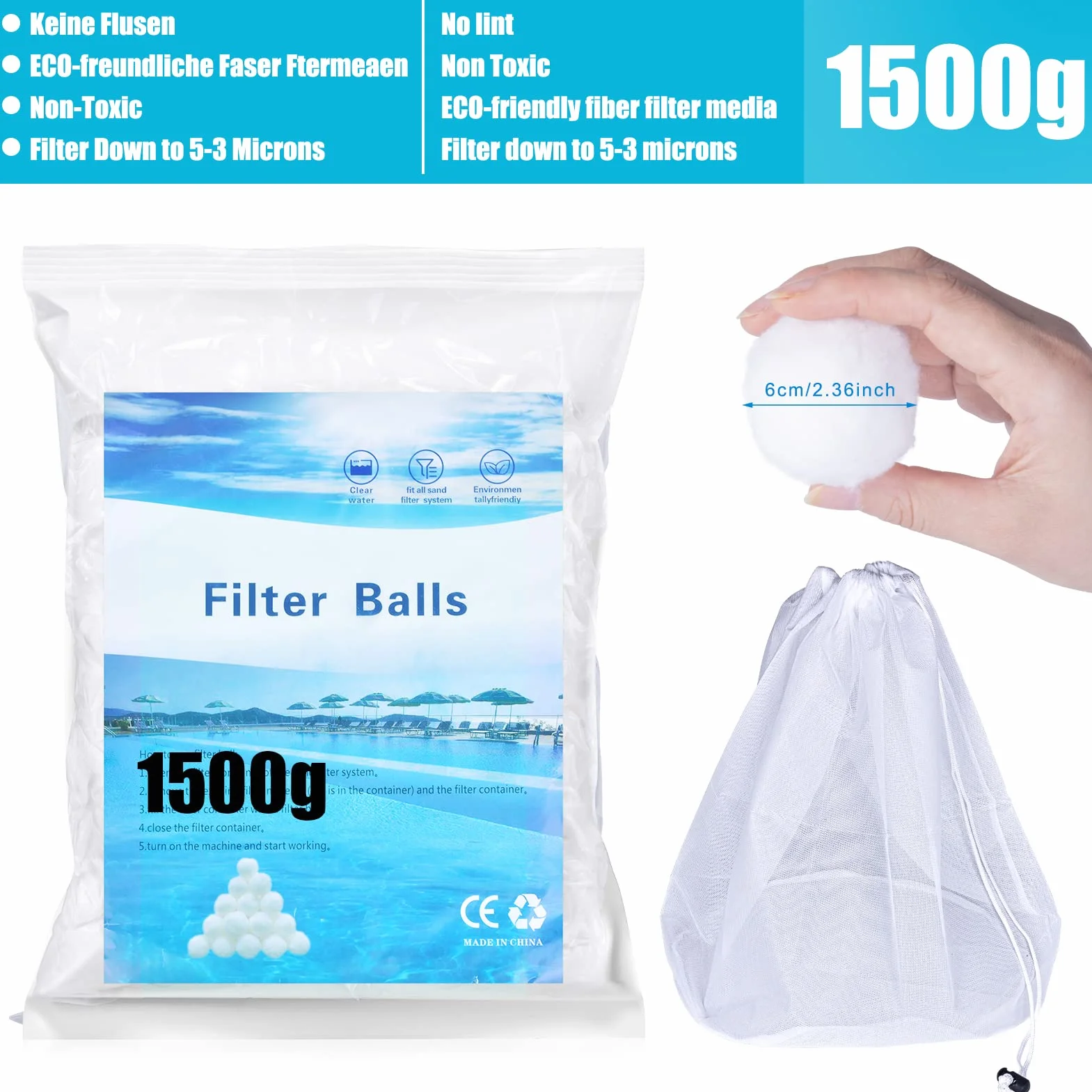Balles Filtrantes 1500g Boules de Filtre de Piscine Remplace 54kg Sable Filtrant