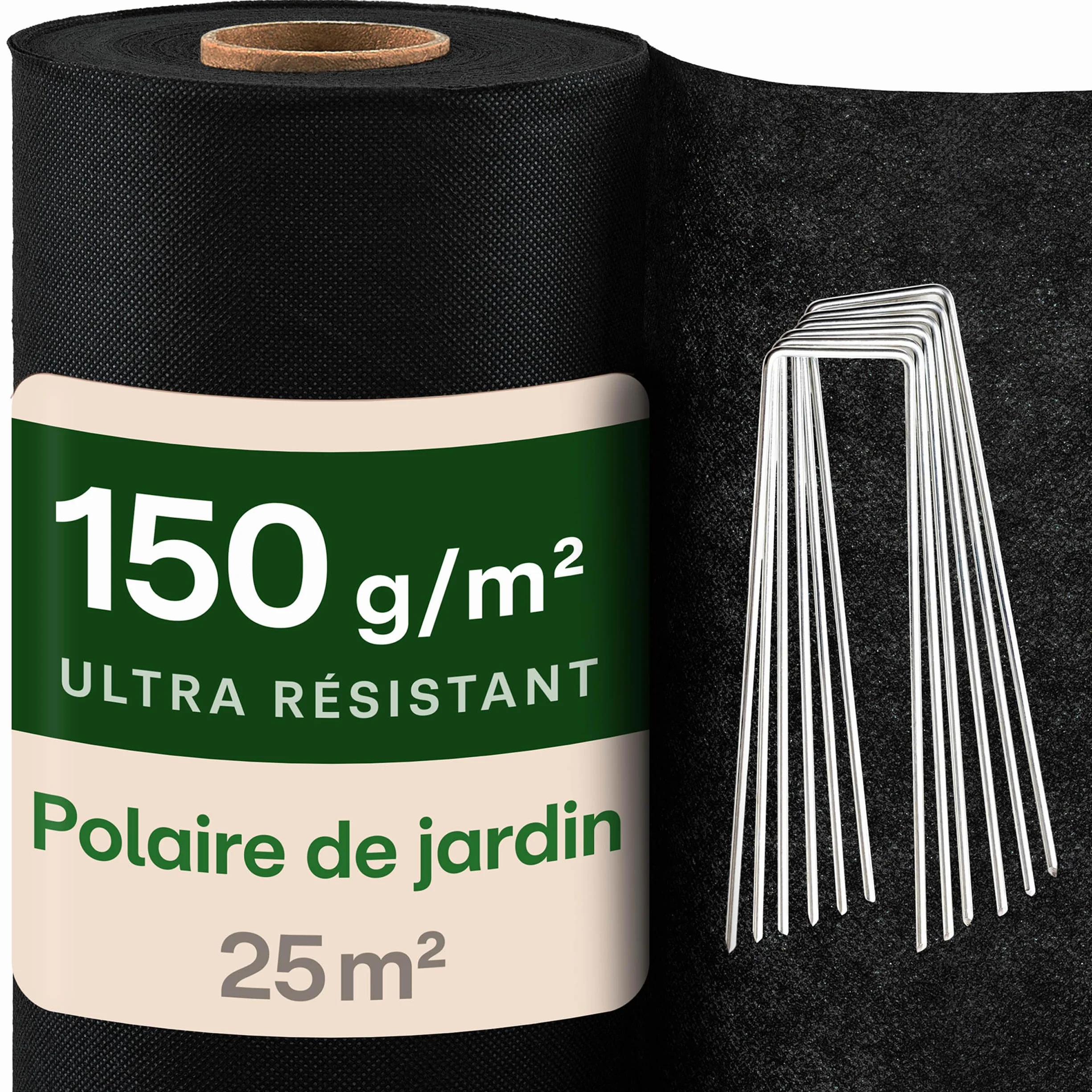 Praknu Toile de Paillage 150g/m² Anti-Mauvaises Herbes 25m² avec 12 Piquets