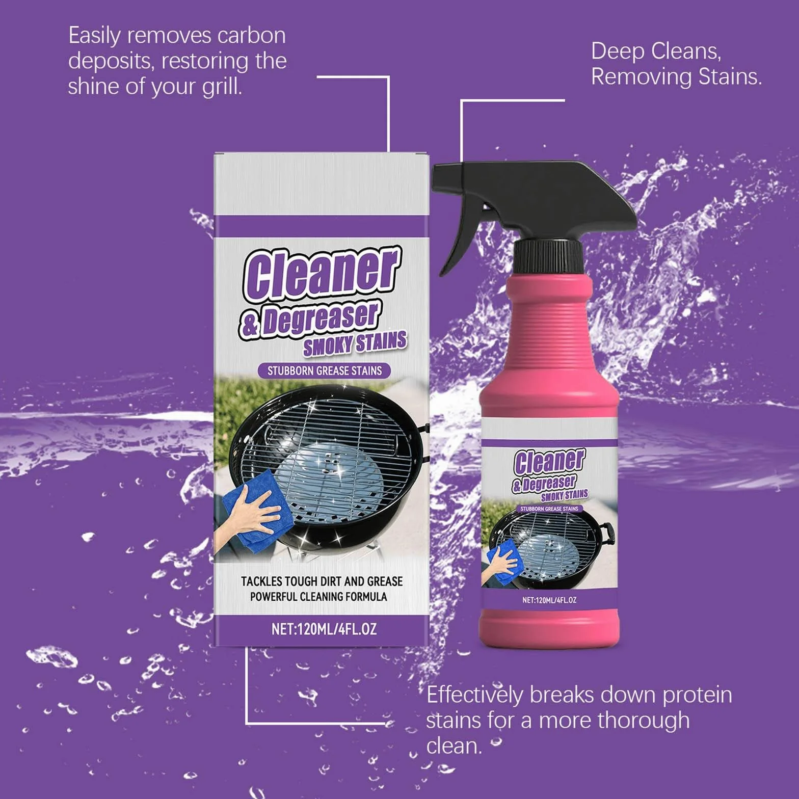 Heavy-Duty Grill Degreaser Spray BBQ Cleaner for Smoker Grease Stains