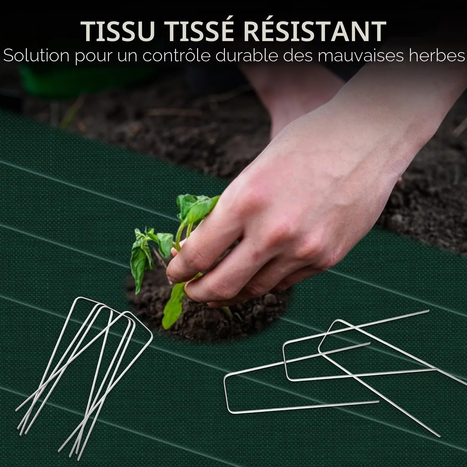 Toiles de Paillage 1m x 5m avec Piquets Tissu Anti-Mauvaises Herbes Respirant pour Jardin