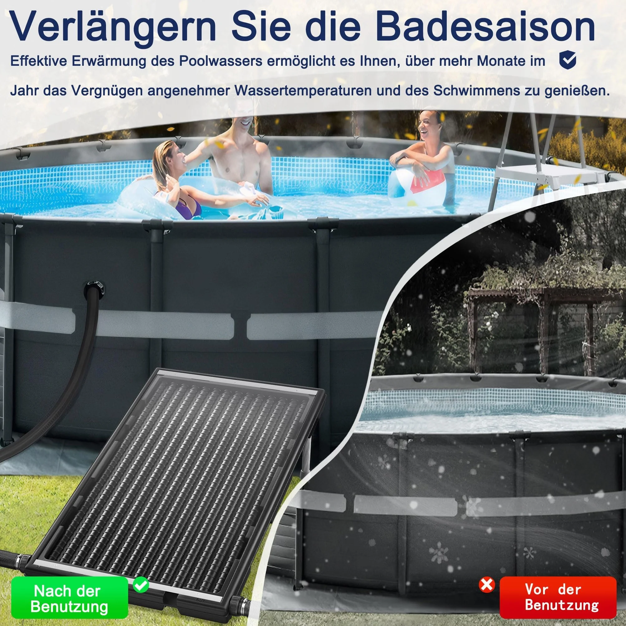 Panneau solaire pour piscine UISEBRT 111,5 x 66 x 6,5 cm plastique résistant aux UV avec plaque de protection
