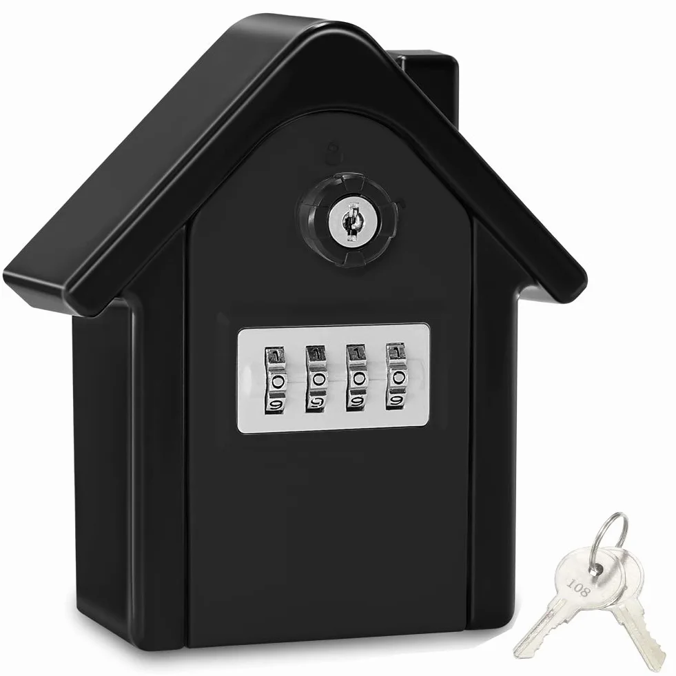 Coffre à Clé Mural Sécurisé Grand Format XL avec Code Numérique & Clés d'Urgence pour Extérieur Noir