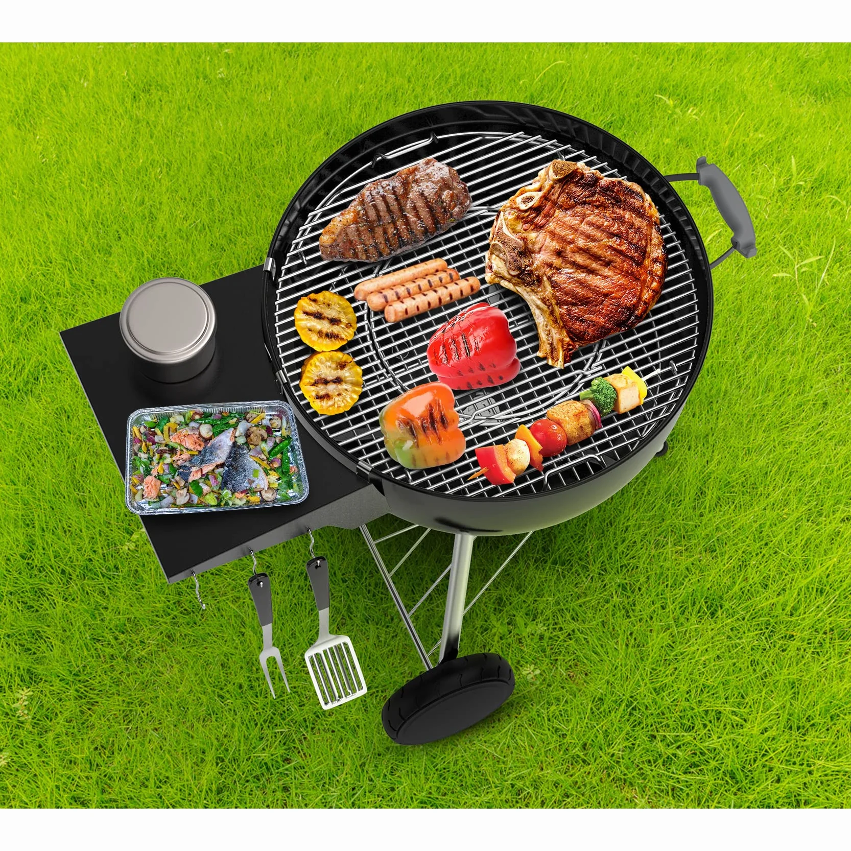 Weber Tablette Barbecue 57 cm Acier Noir Support Desserte Amovible 3 Crochets Accessoire Compatible Master-Touch Original Kettle
