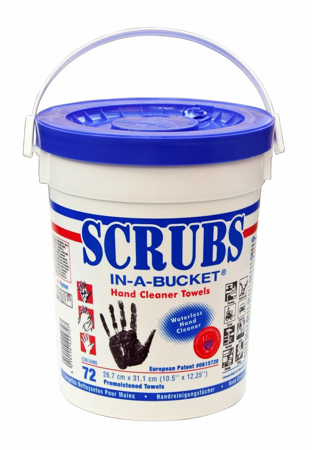 Seau de 72 lingettes nettoyantes mains SCRUBS