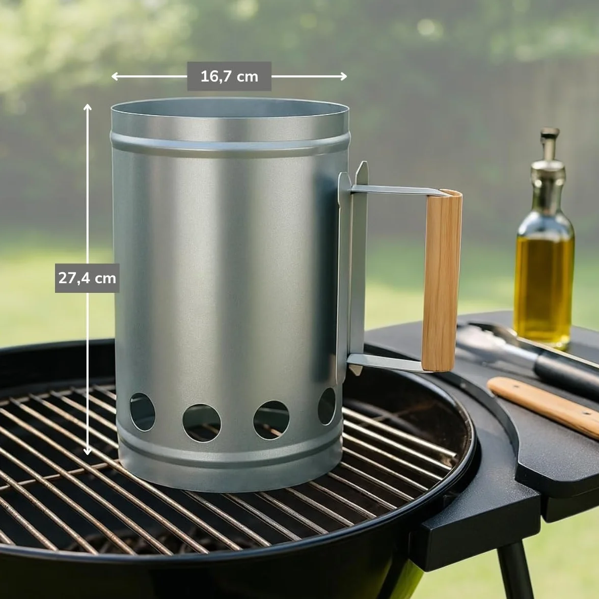Alpina Démarreur de Charbon de Bois Ø16 cm X 27 cm - Allume-Feu pour Barbecue en Métal avec Poignée