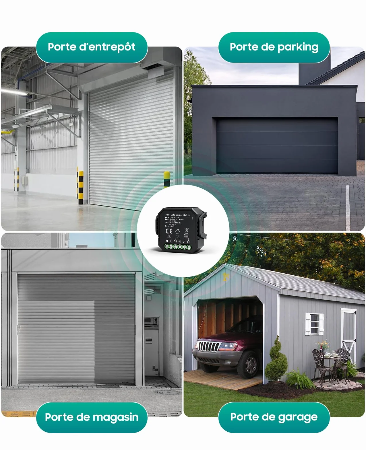 Yomogi Ouvre-Porte de Garage Wi-Fi, Module d’interrupteur Connecté de Garage, Contrôle Vocale et Programmation, Compatible Alexa/Google Home/Smartlife, Facile Installation