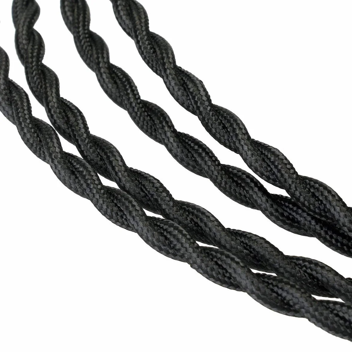 GreenSun Câble Electrique Textile 10M - Rétro Corde de chanvre tressé torsadée Câble 2x0,75 mm², 2 fils torsadés toronnés，pour DIY Pendentif Lampe, Noir
