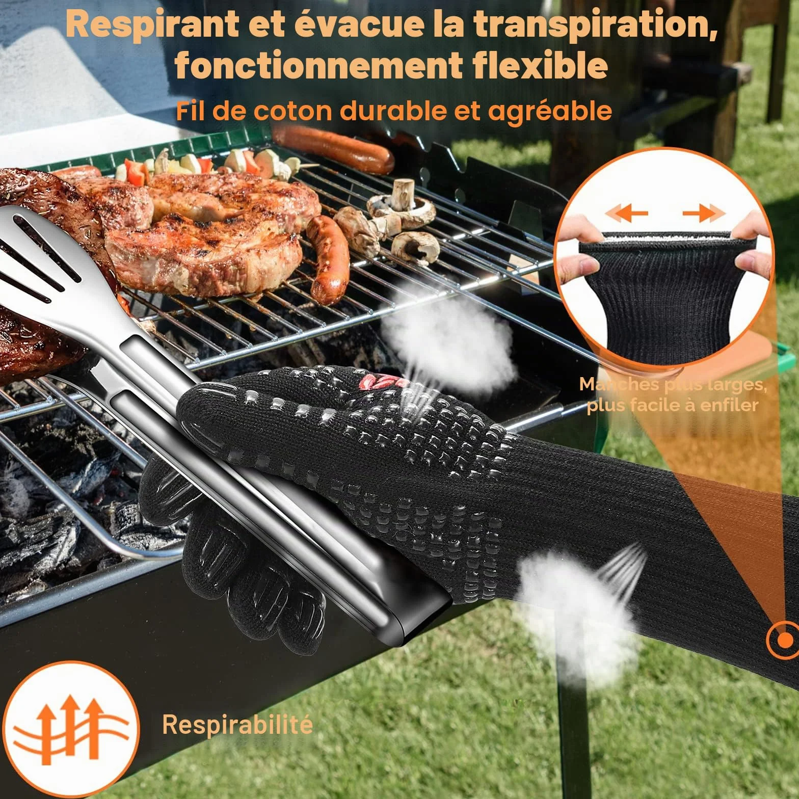 SPGOOD Gants de Barbecue Anti-Chaleur Jusqu'à 800°C Noir L/XXL