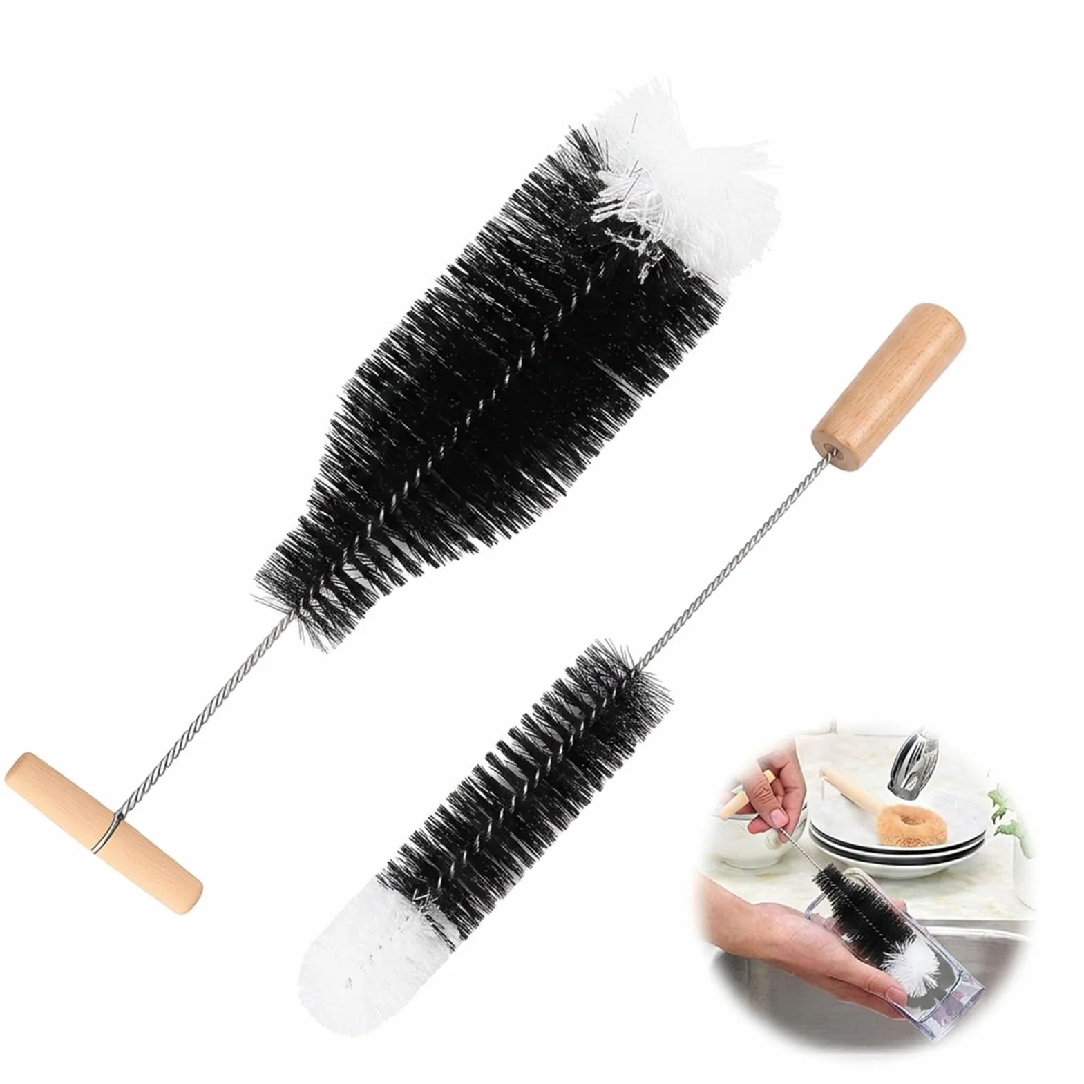 2 Pcs Goupillon Bouteille 35cm Compatible avec Les Bouteilles en Verre Sodastream, Gourde en Verre et Bouteilles Étroites, Nettoyage Profond sans Rayures Ni Résidus