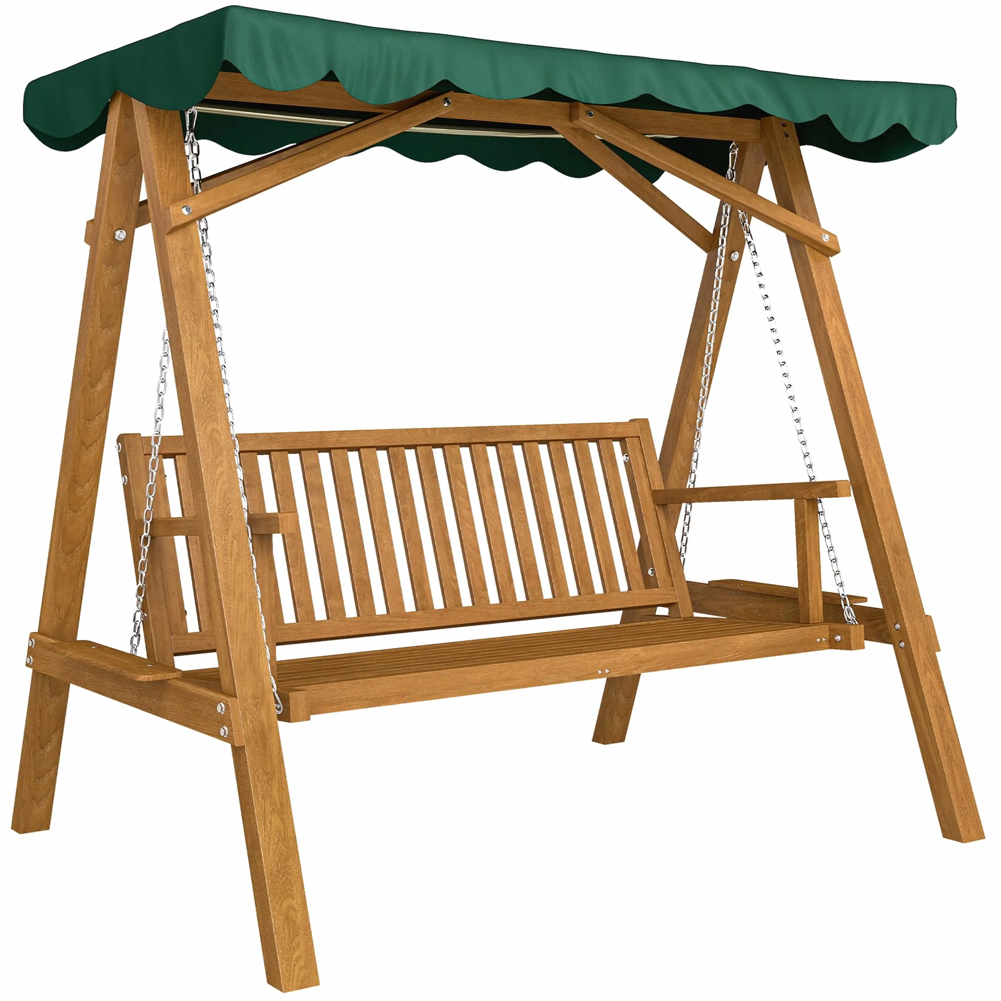 Outsunny Balancelle de Jardin 3 Places Toit imperméabilisé 360 Kg Bois de pin Vert