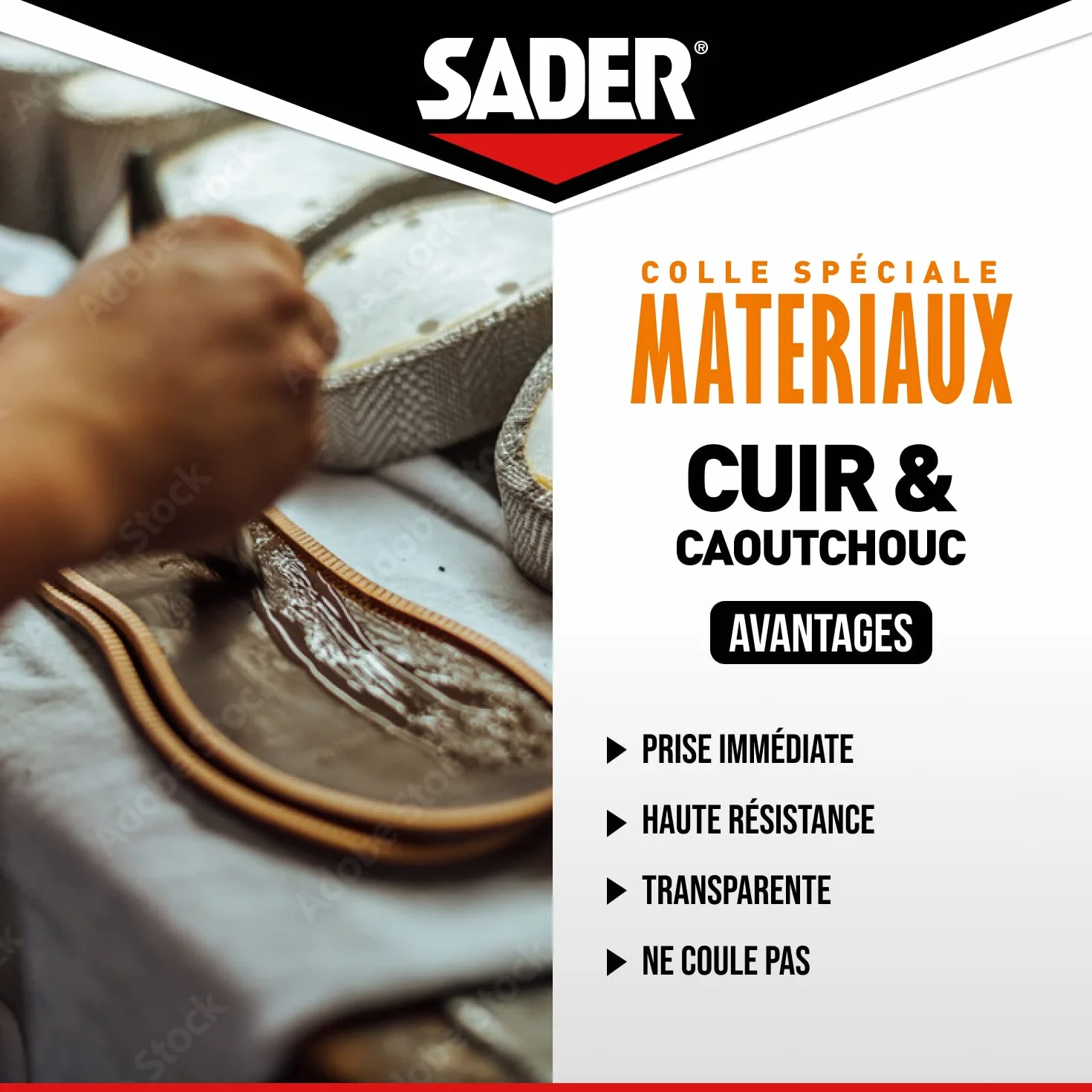 Sader Cuir et Caoutchouc – Colle Contact Type Néoprène – Prise Immédiate – Haute Résistance à l'Humidité et à la Chaleur – Formule Gel – Tube 30 ml