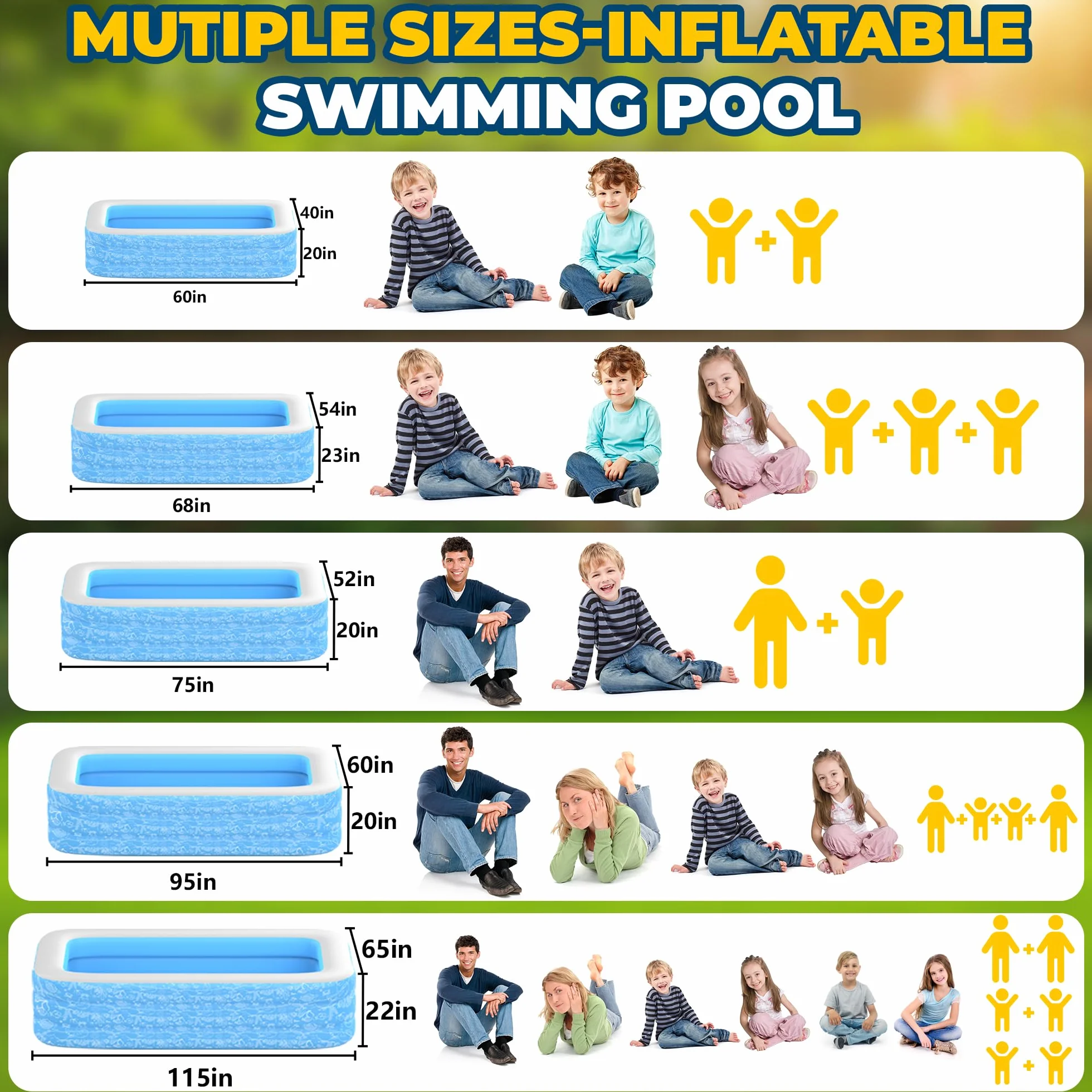 Piscine gonflable 180 x 137 x 58 cm pour enfants et adultes, durable